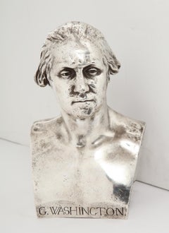 Extremley Rare Silvered Metal Bust of George Washington by F. Barbedienne