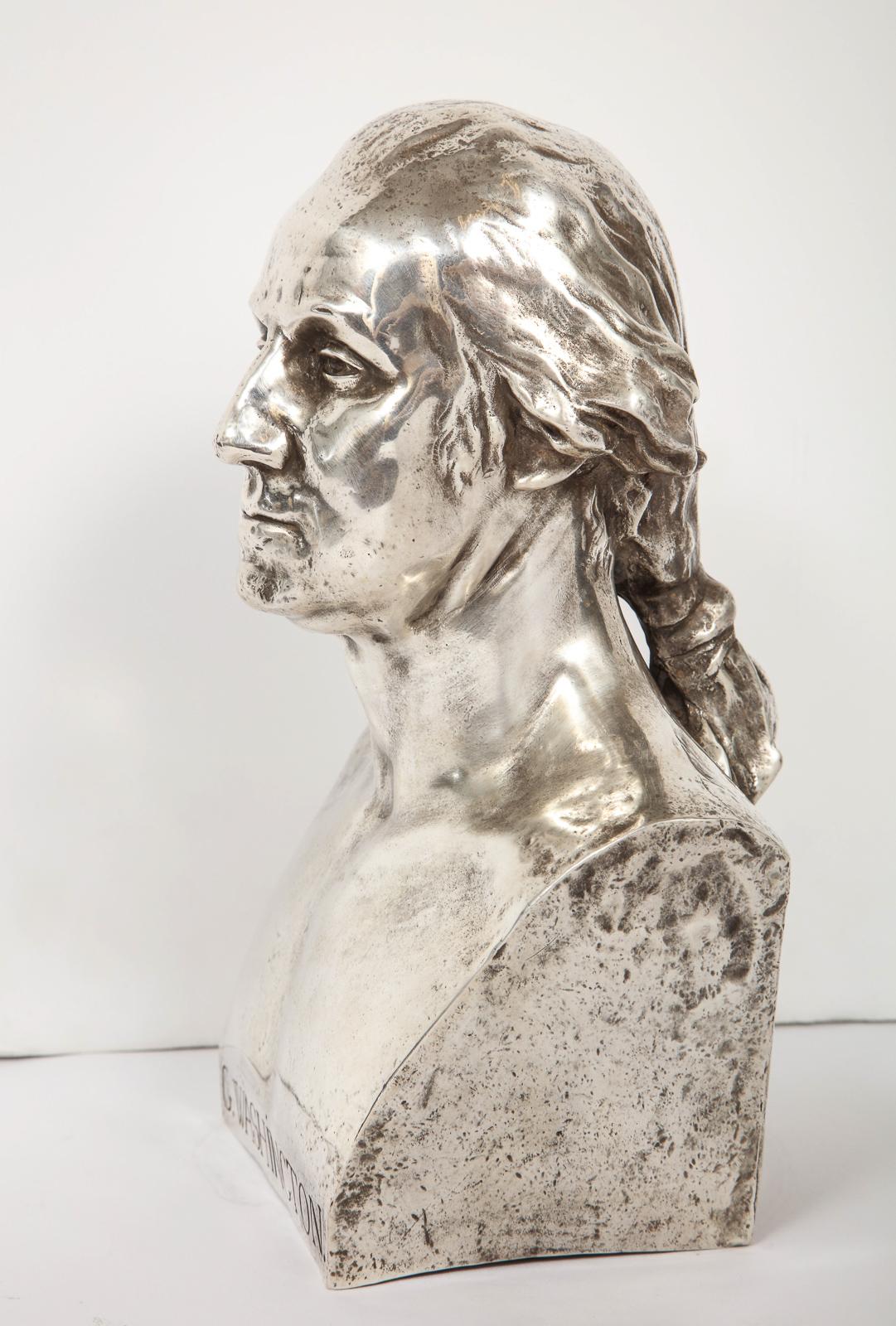 French Extremley Rare Silvered Metal Bust of George Washington by F. Barbedienne