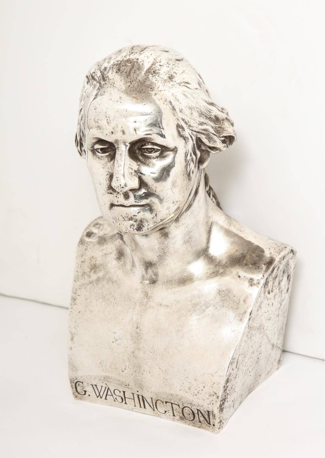 Extremley Rare Silvered Metal Bust of George Washington by F. Barbedienne In Good Condition In New York, NY