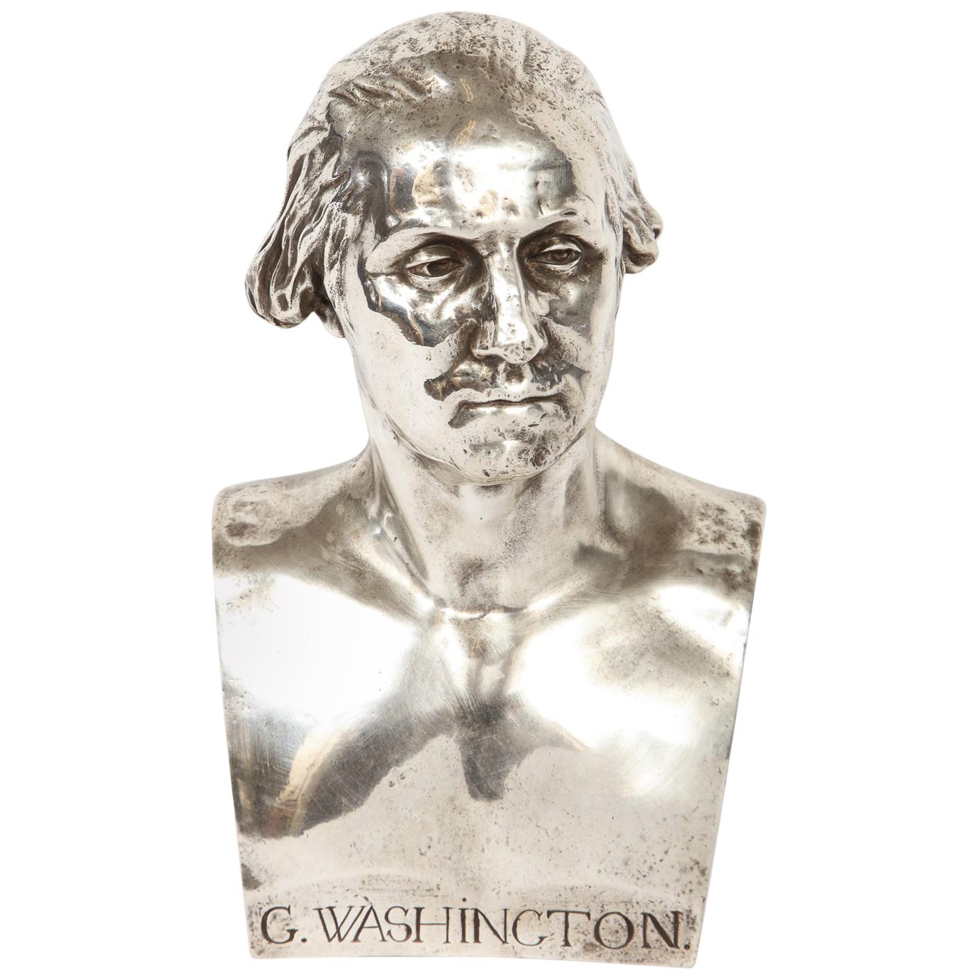 Extremley Rare Silvered Metal Bust of George Washington by F. Barbedienne