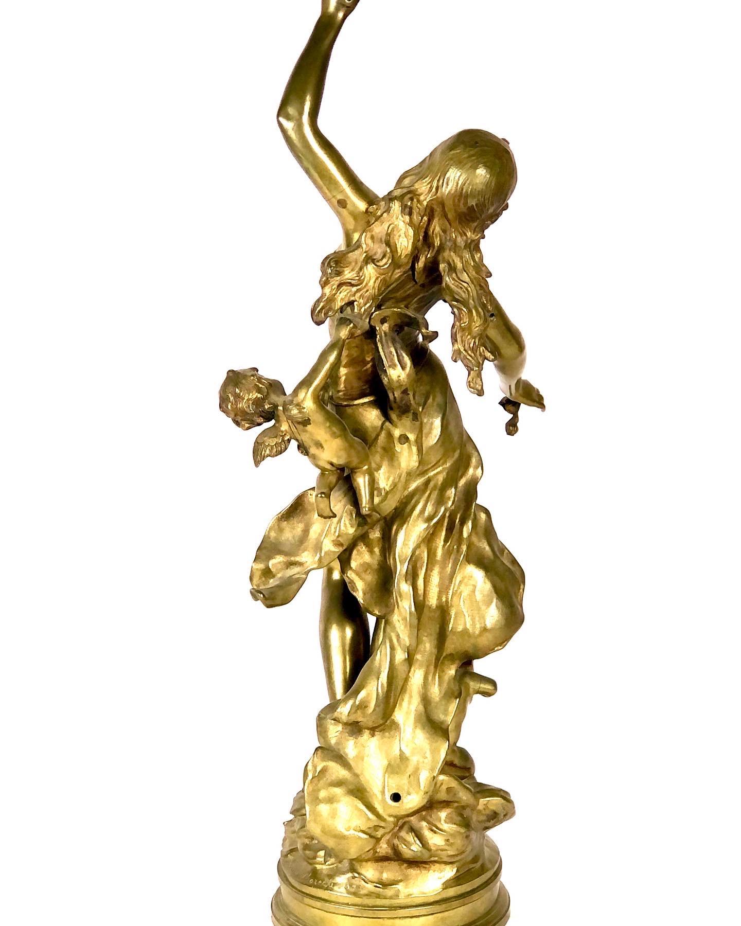 19th Century French Gilt Bronze by Auguste Moreau “NUIT D’ÉTÉ”  For Sale