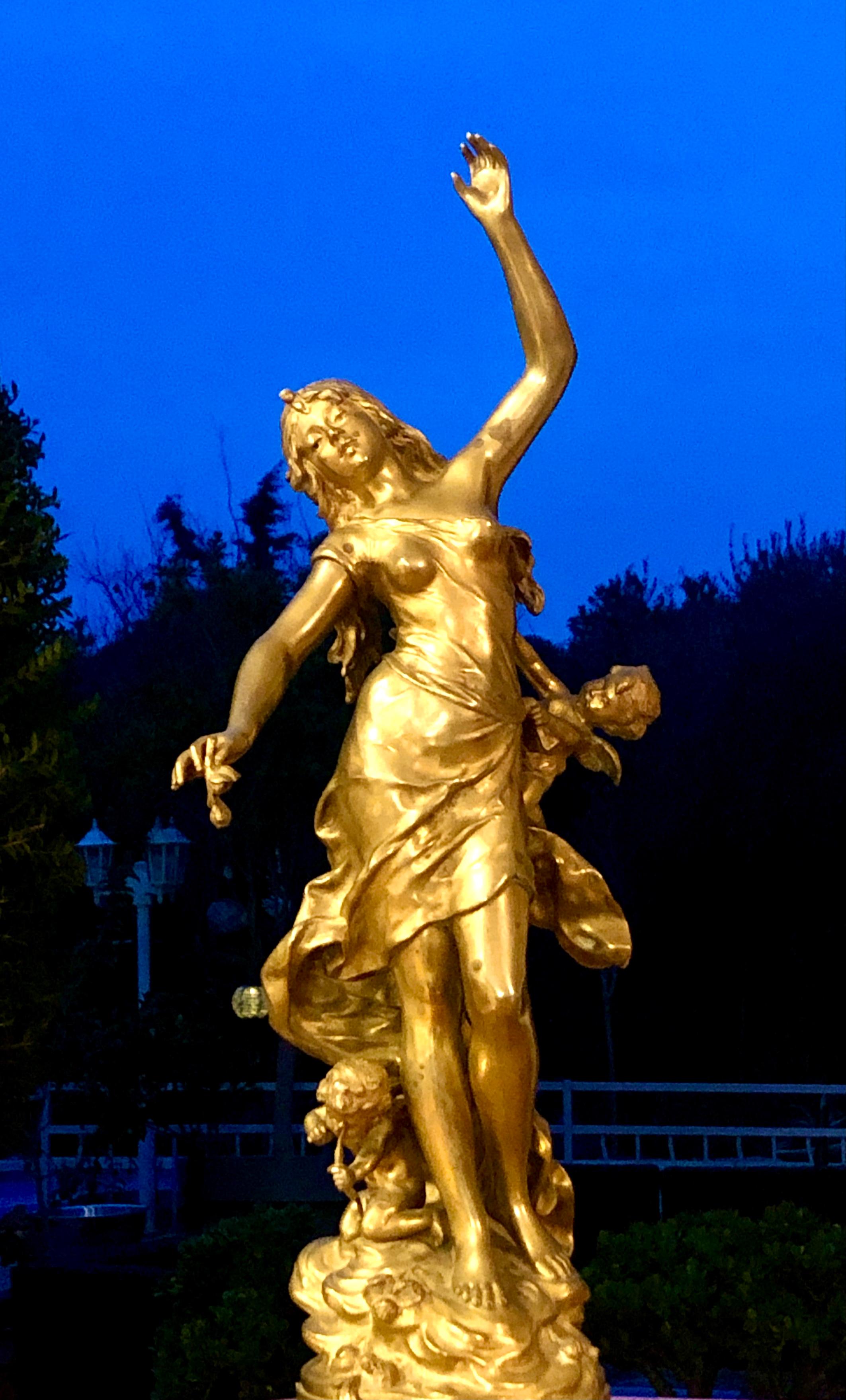 Französische vergoldete Bronze von Auguste Moreau NUIT D'ÉTÉ  im Angebot 2