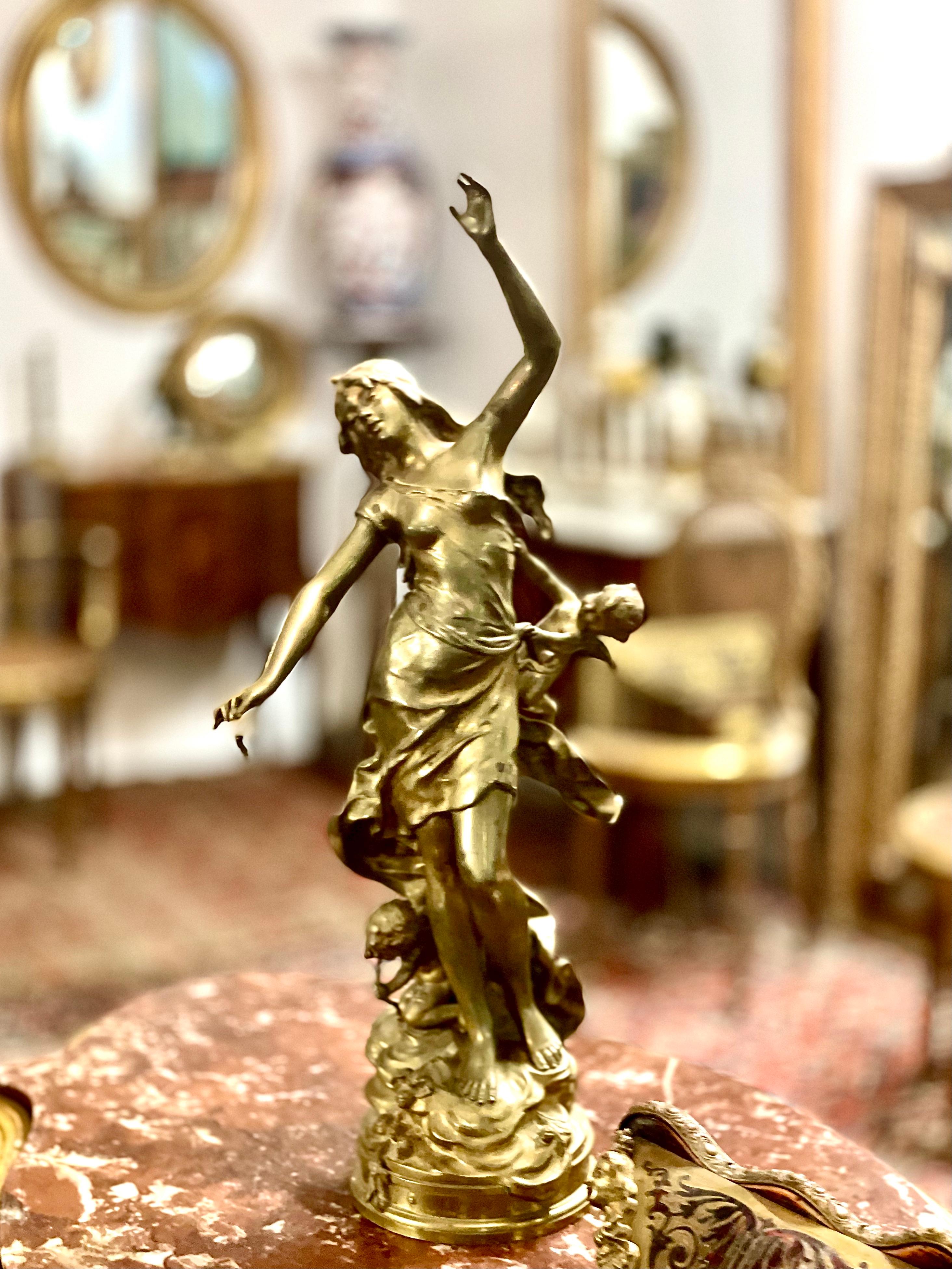 French Gilt Bronze by Auguste Moreau “NUIT D’ÉTÉ”  For Sale 4