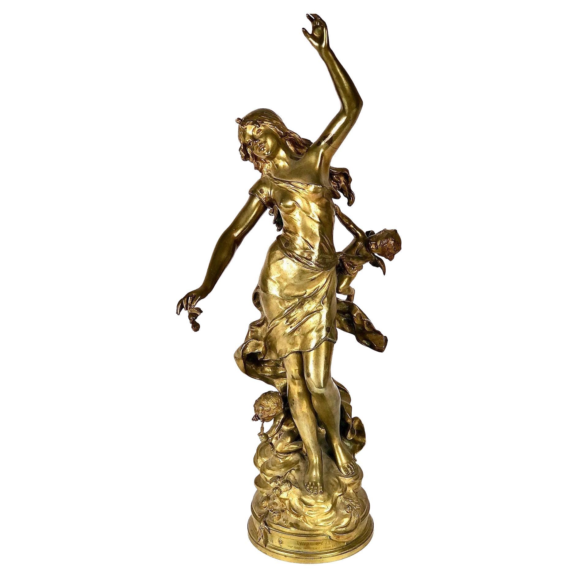 French Gilt Bronze by Auguste Moreau “NUIT D’ÉTÉ”  For Sale