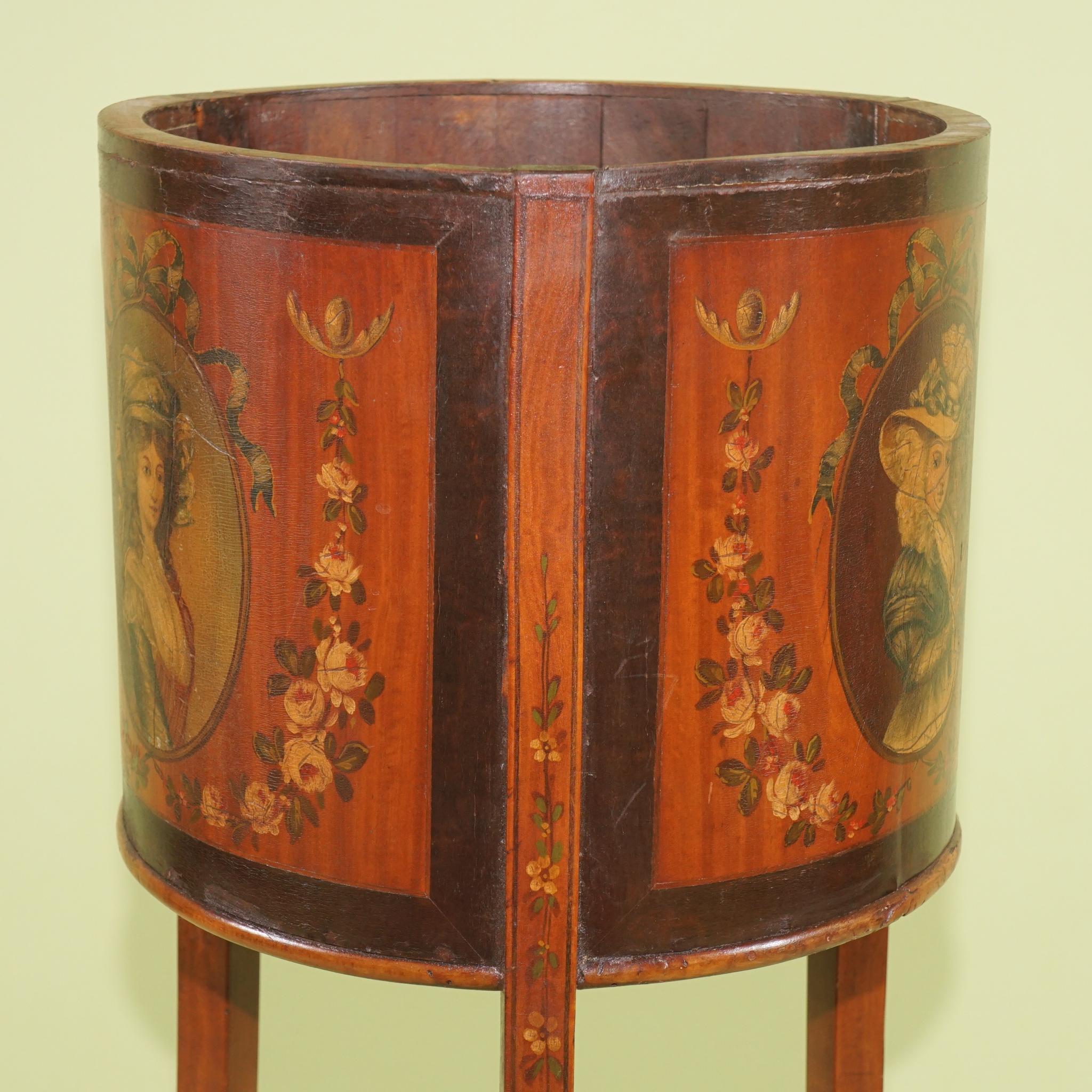 Early 20th Century Fine Edwardian Satinwood and Mahogany Paint Decorated Planter For Sale