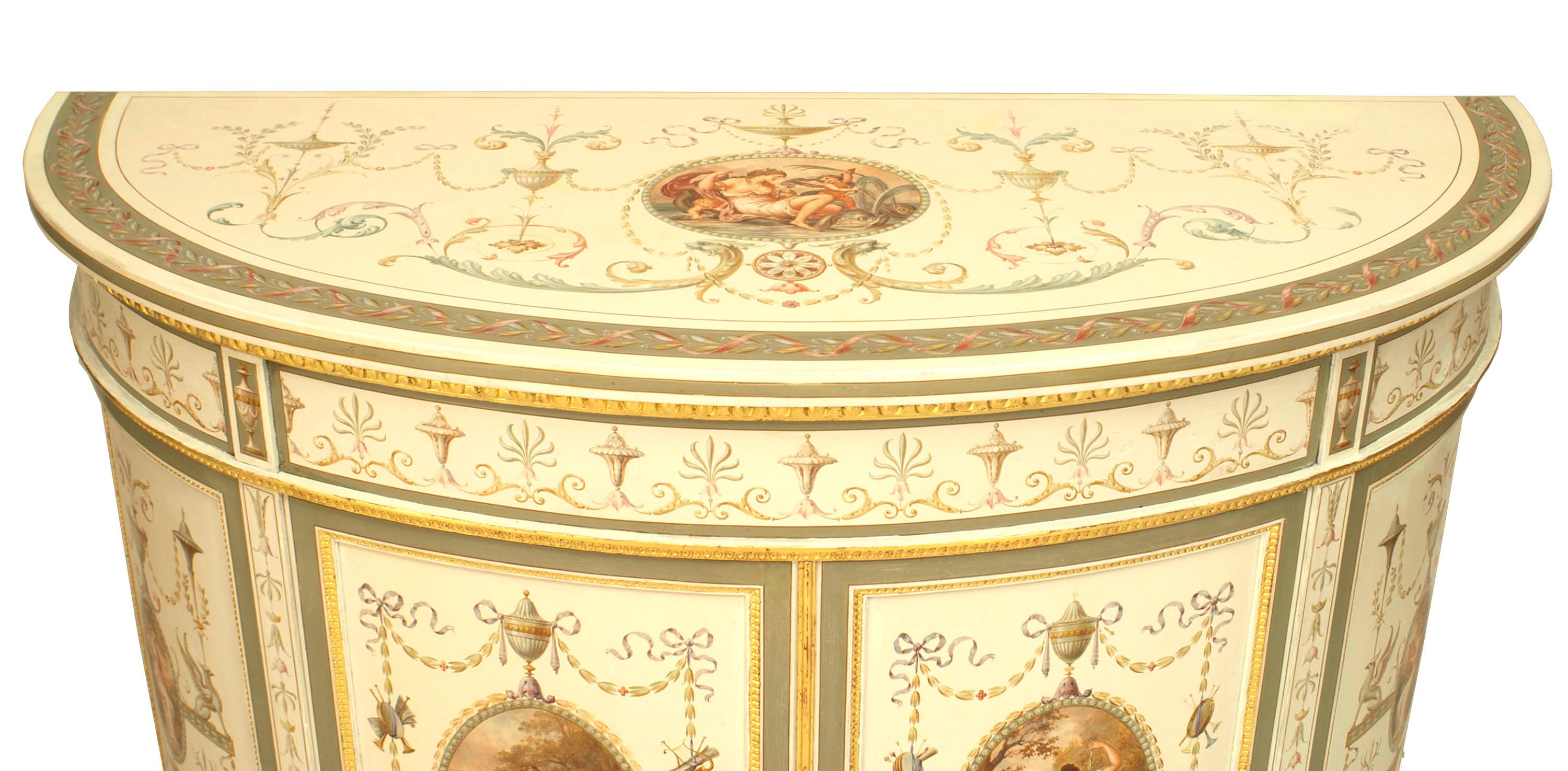 Adam Style English Adam-Style Painted Demilune Commode For Sale
