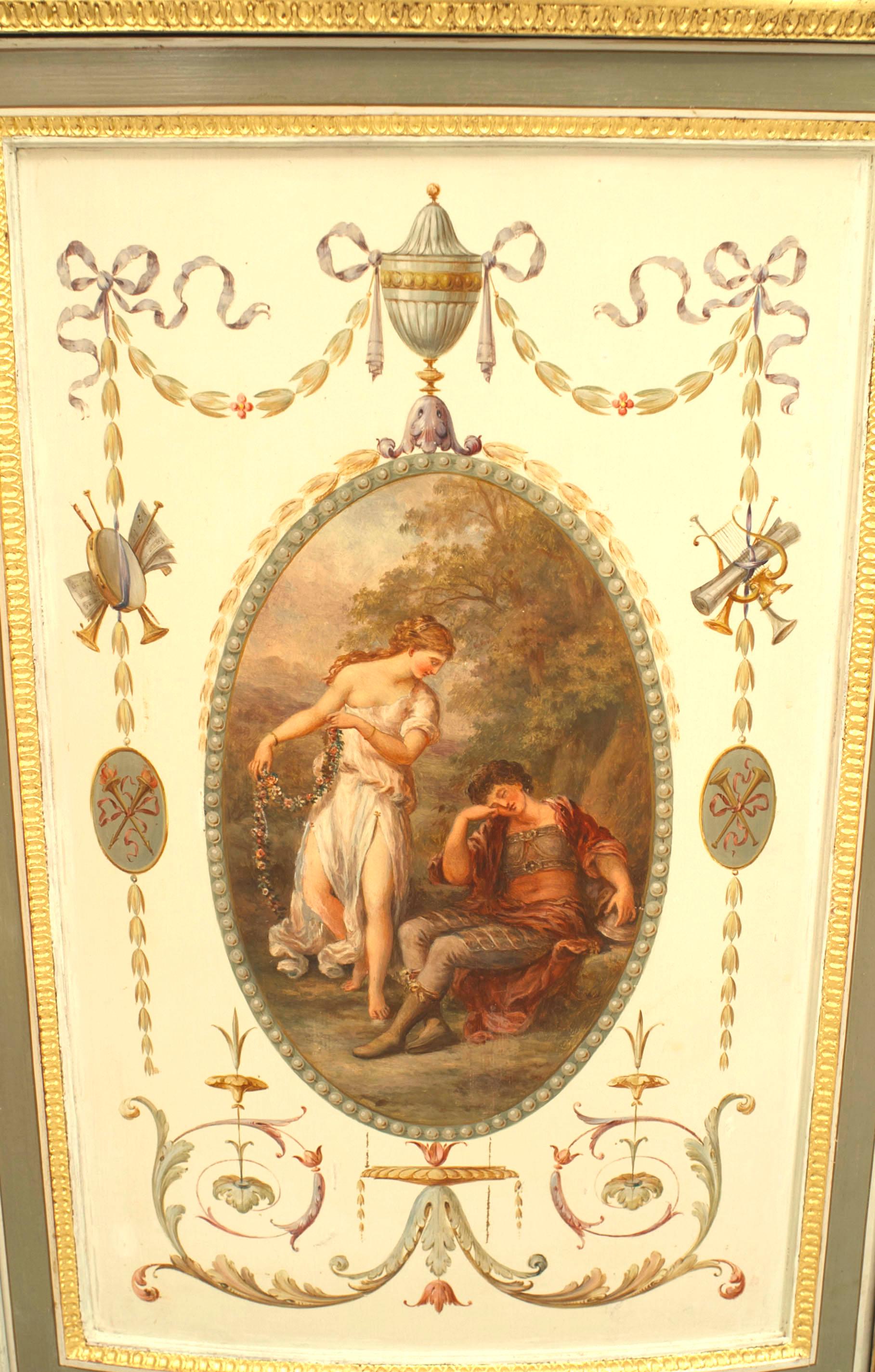 Hand-Painted English Adam-Style Painted Demilune Commode For Sale