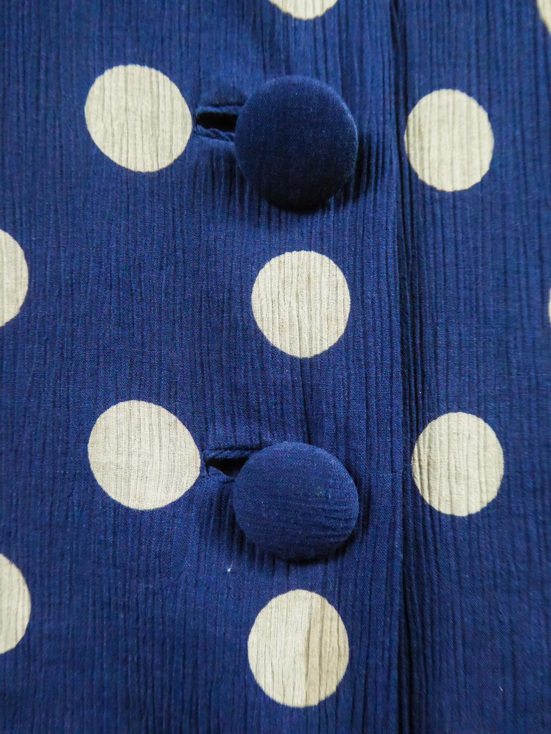 An French Skirt Suit in Polkadot Silk Crepe By F. Dubois Circa 1965 For Sale 1
