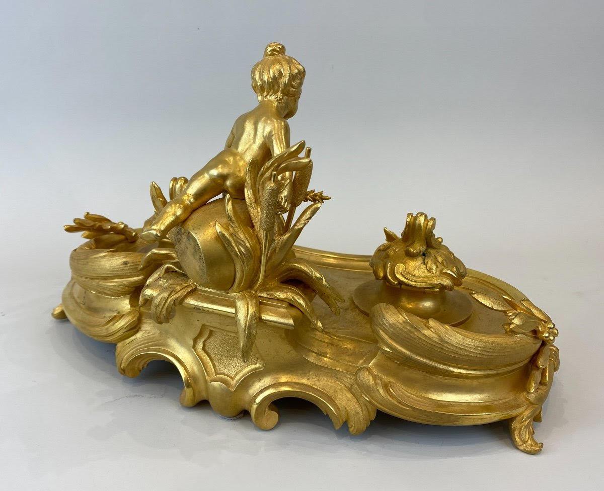 Tintero de bronce dorado del siglo XIX, época de Napoleón III. Francés en venta