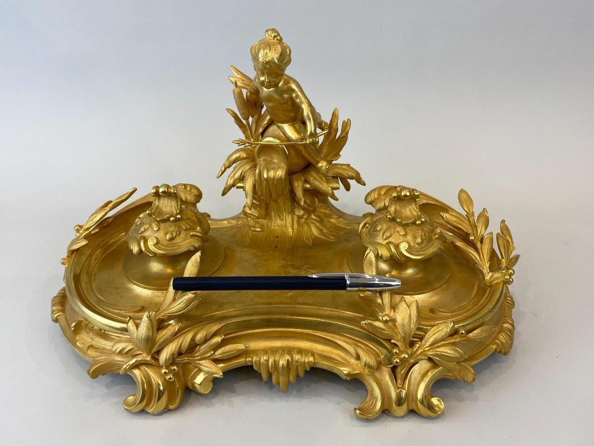 Tintero de bronce dorado del siglo XIX, época de Napoleón III. en Bueno estado para la venta en Saint-Ouen, FR