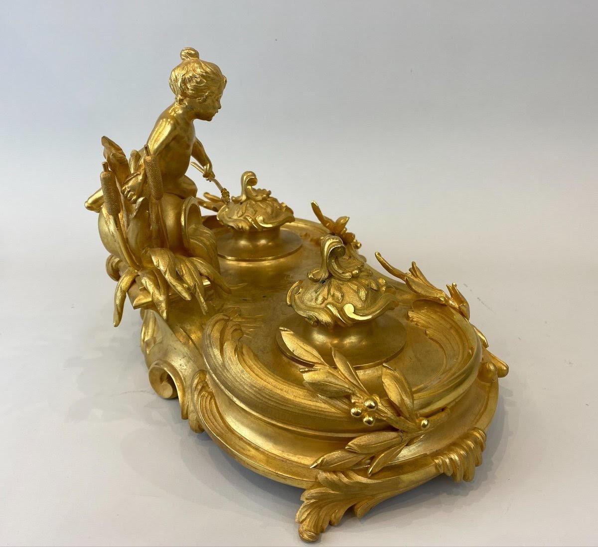 Tintero de bronce dorado del siglo XIX, época de Napoleón III. Bronce en venta