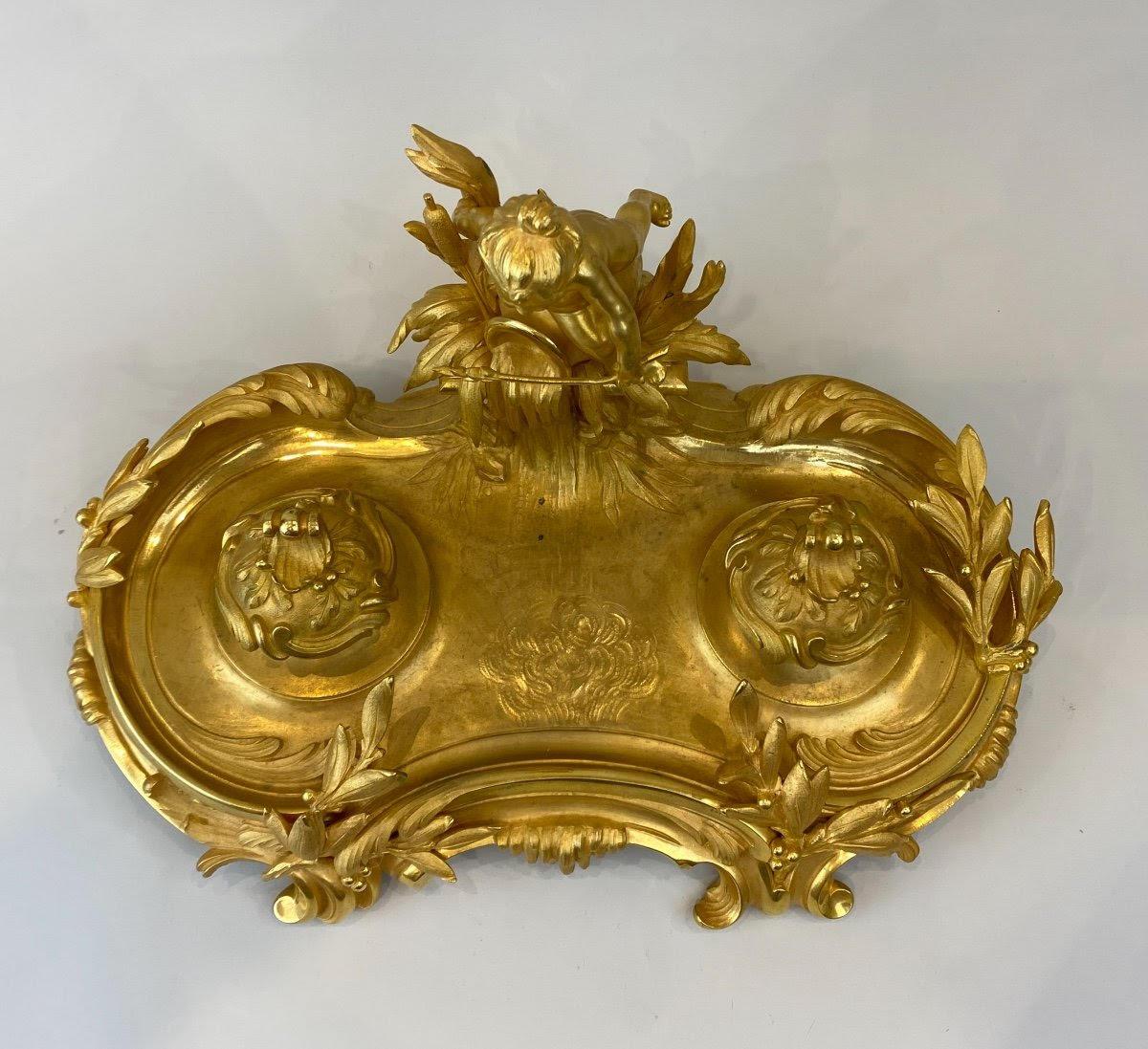 Tintero de bronce dorado del siglo XIX, época de Napoleón III. en venta 1