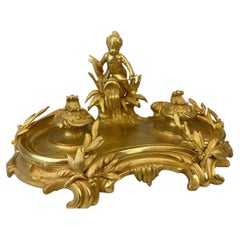 Encrier en bronze doré du XIXe siècle, période Napoléon III.