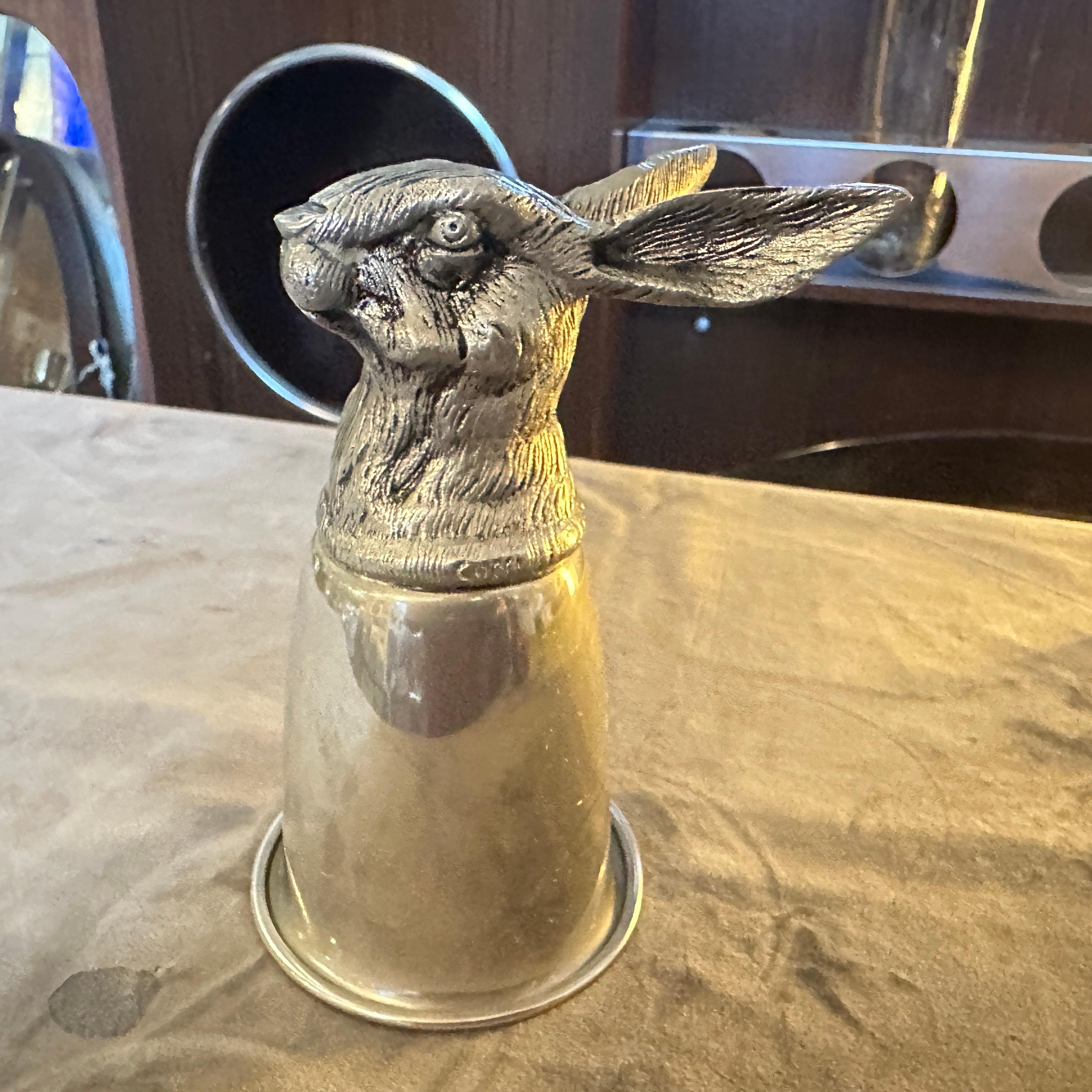An HallMarked Gucci 1980s Silver Plated Barware Rabbit Head Stirrup Cup For Sale 5