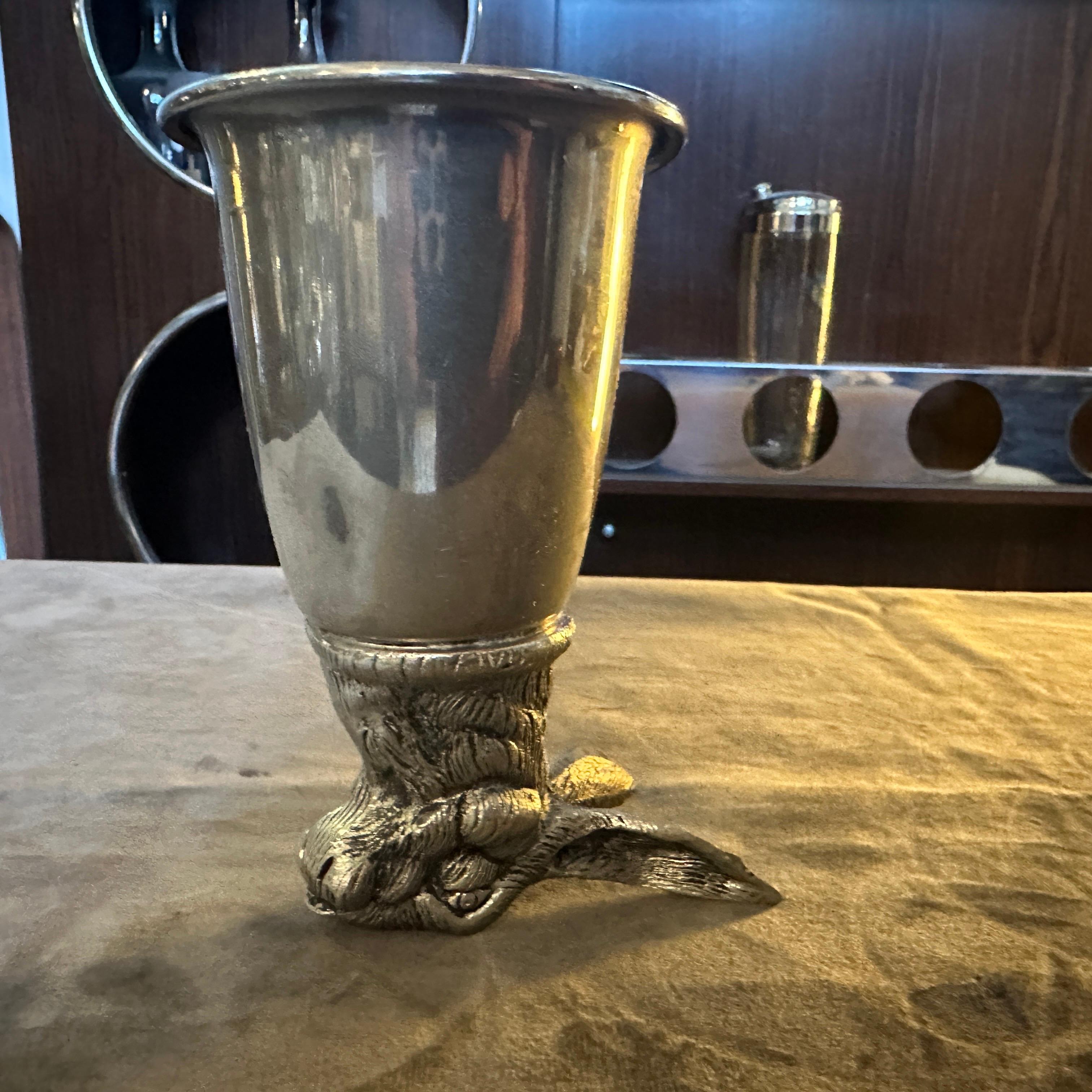 An HallMarked Gucci 1980s Silver Plated Barware Rabbit Head Stirrup Cup For Sale 7