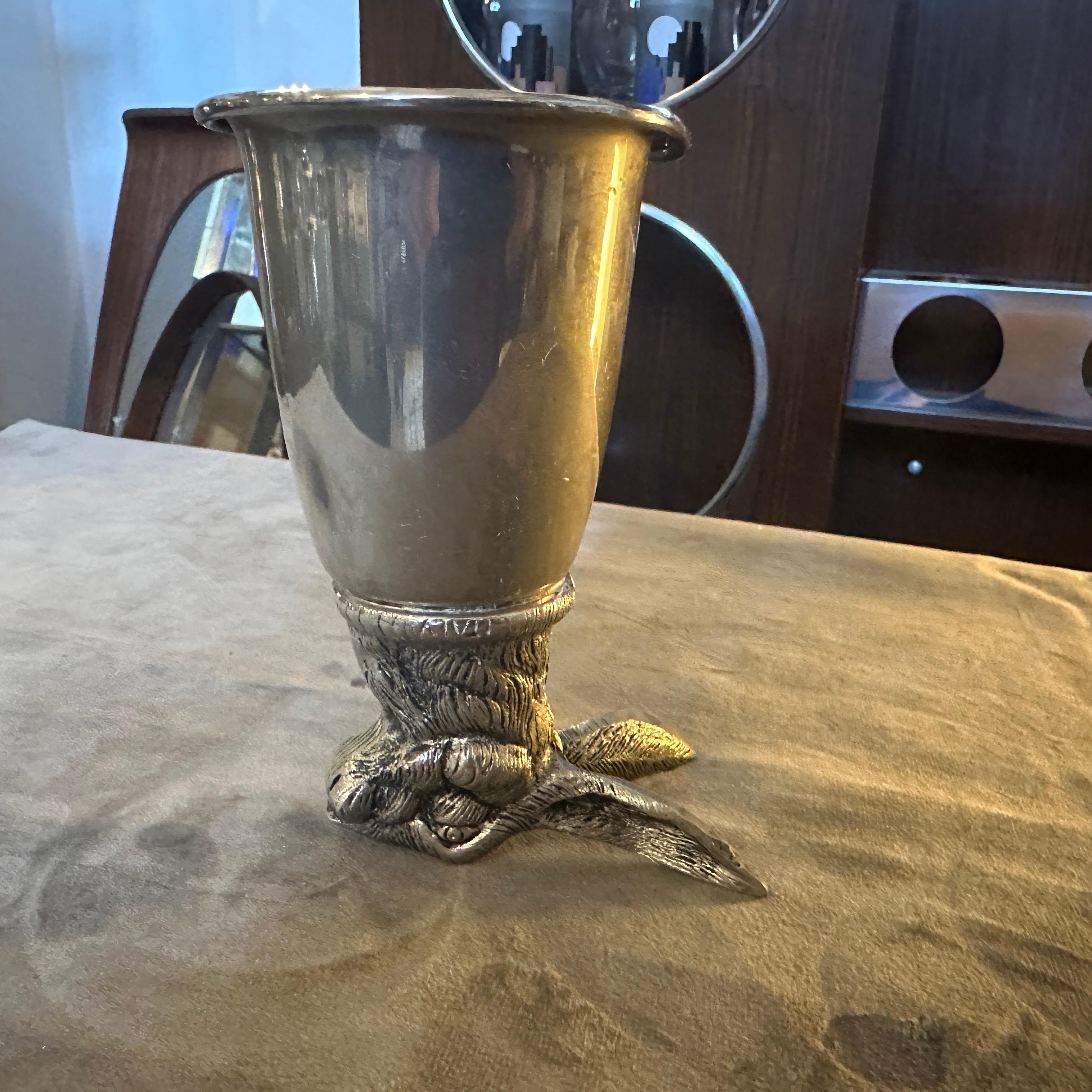An HallMarked Gucci 1980s Silver Plated Barware Rabbit Head Stirrup Cup In Good Condition For Sale In Aci Castello, IT
