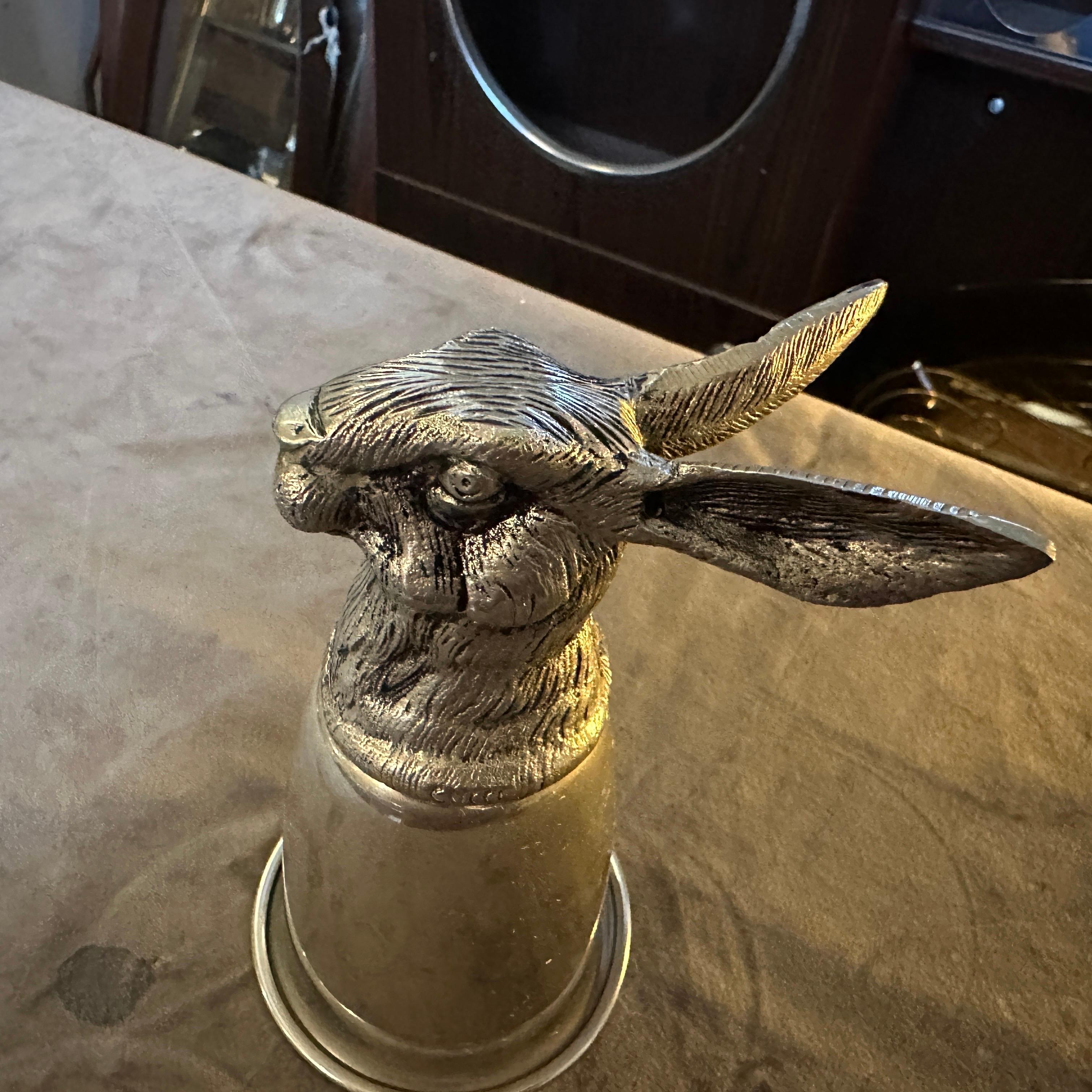 20th Century An HallMarked Gucci 1980s Silver Plated Barware Rabbit Head Stirrup Cup For Sale