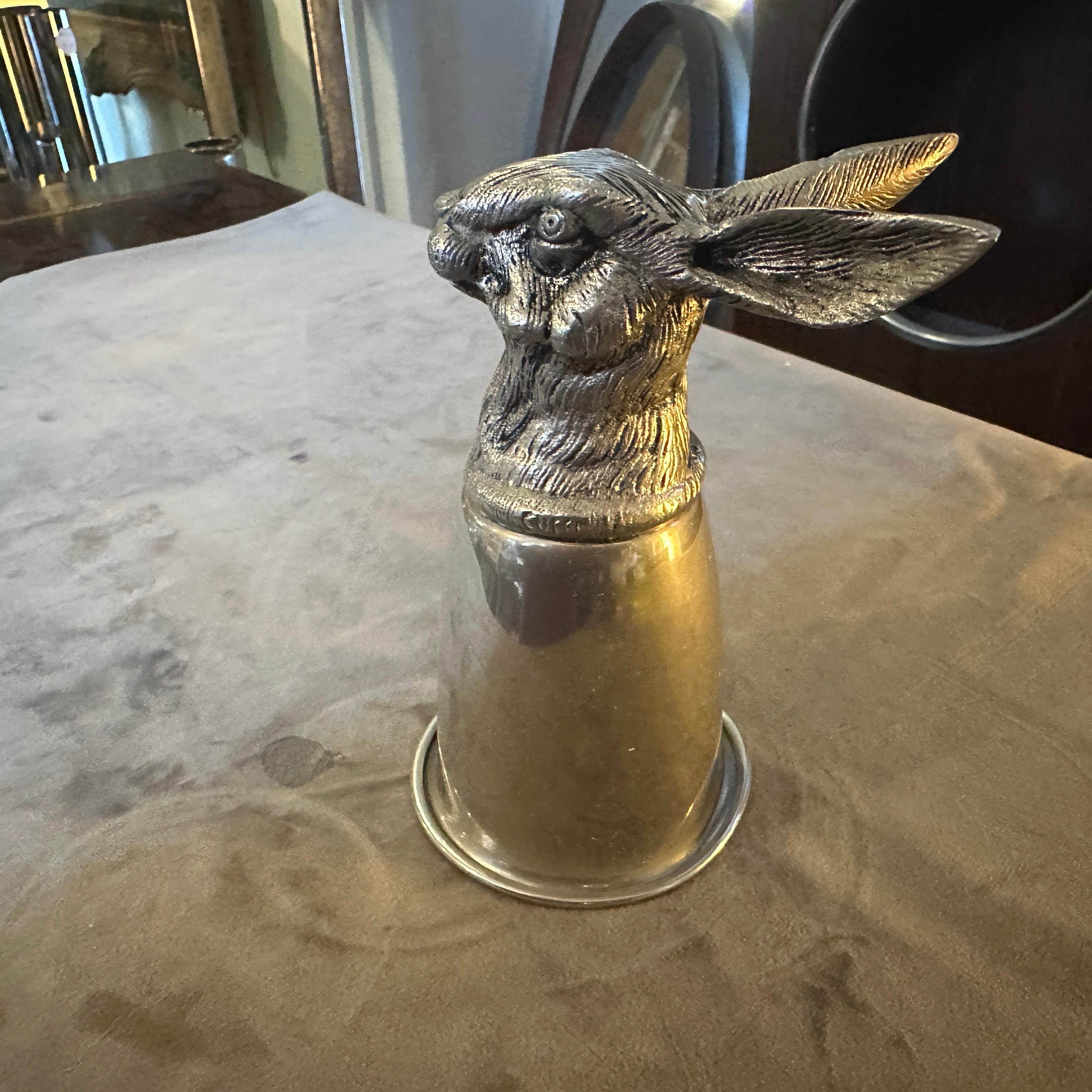An HallMarked Gucci 1980s Silver Plated Barware Rabbit Head Stirrup Cup For Sale 2