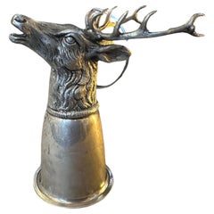 An HallMarked Gucci 1980s Silver Plated Barware Stag's Head Stirrup Cup