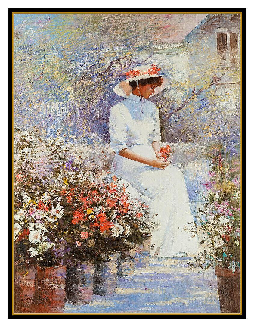 AN HE Hans Amis Large Original Painting Oil On Canvas Signed Female Portrait Art - Brown Portrait Painting by An He