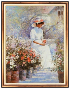 AN HE Hans Amis Large Original Painting Oil On Canvas Signed Female Portrait Art