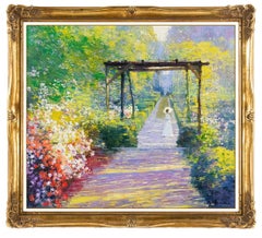 An He Hans Amis Large Original Painting Oil On Canvas Signed Floral Landscape