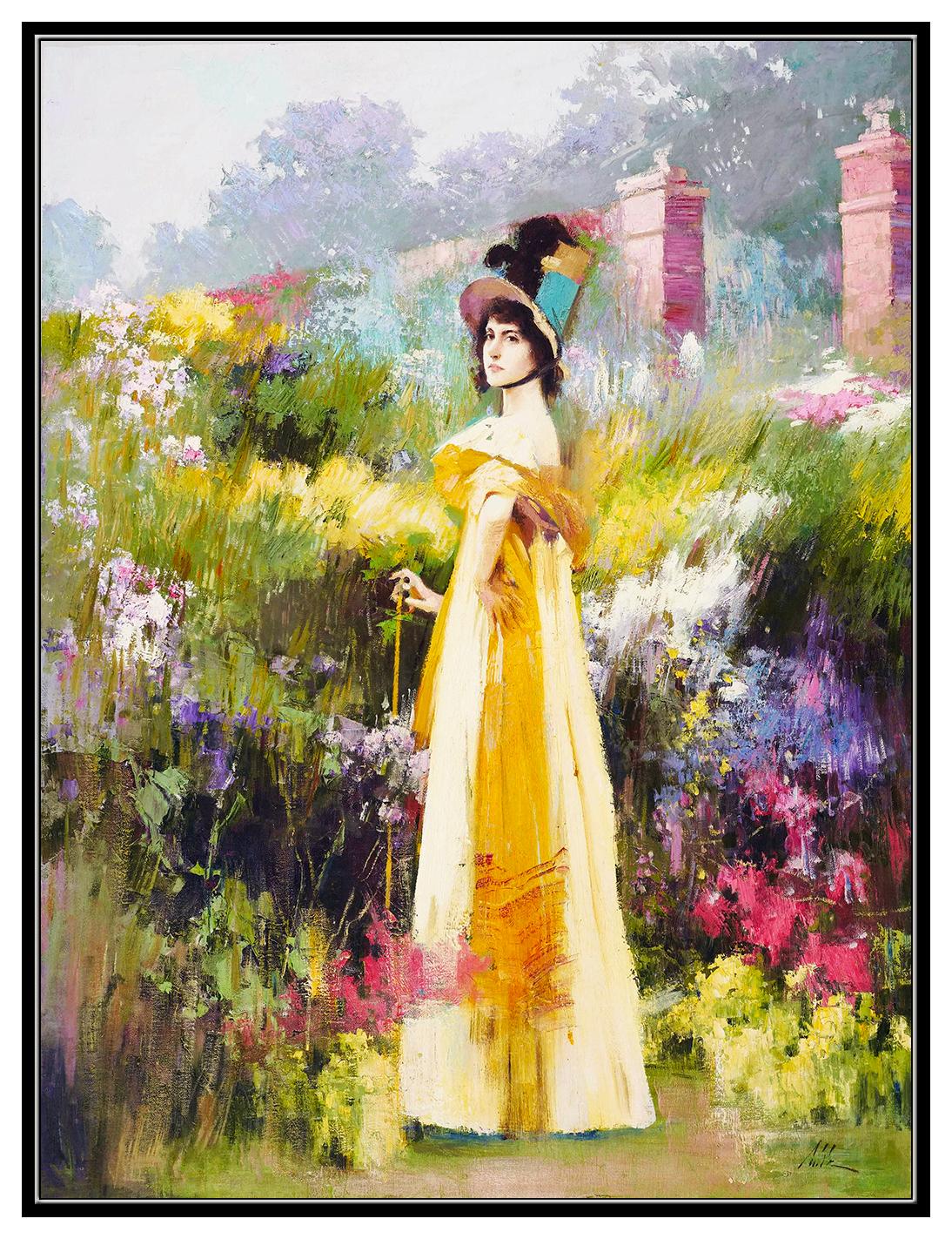 An He Original Painting Oil On Canvas Signed Hans Amis Large Floral Landscape  For Sale 1