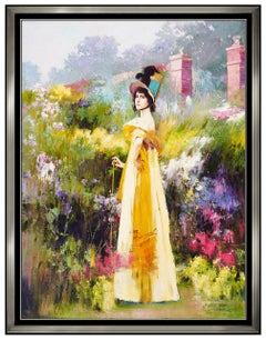 An He Original Painting Oil On Canvas Signed Hans Amis Large Floral Landscape 