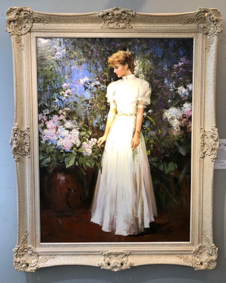 Girl with Flowers - Painting by An He