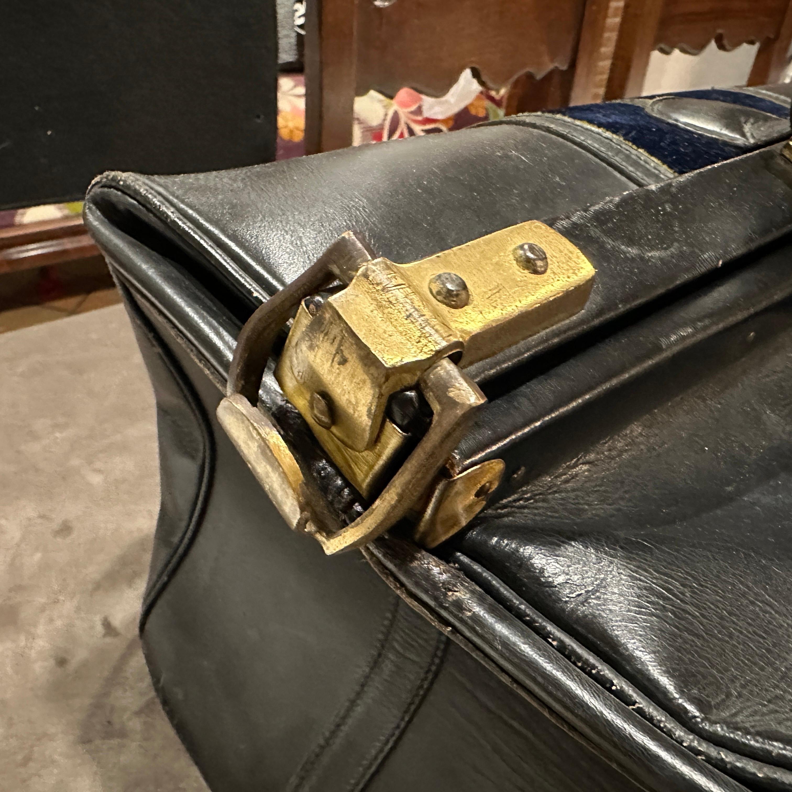 An High Quality 1970s Leather Velvet and Brass Duffel bag by Roberta di Camerino For Sale 1