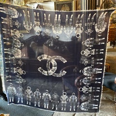 An Huge 2017 Blue Cashmere Astronaut Scarf By Chanel