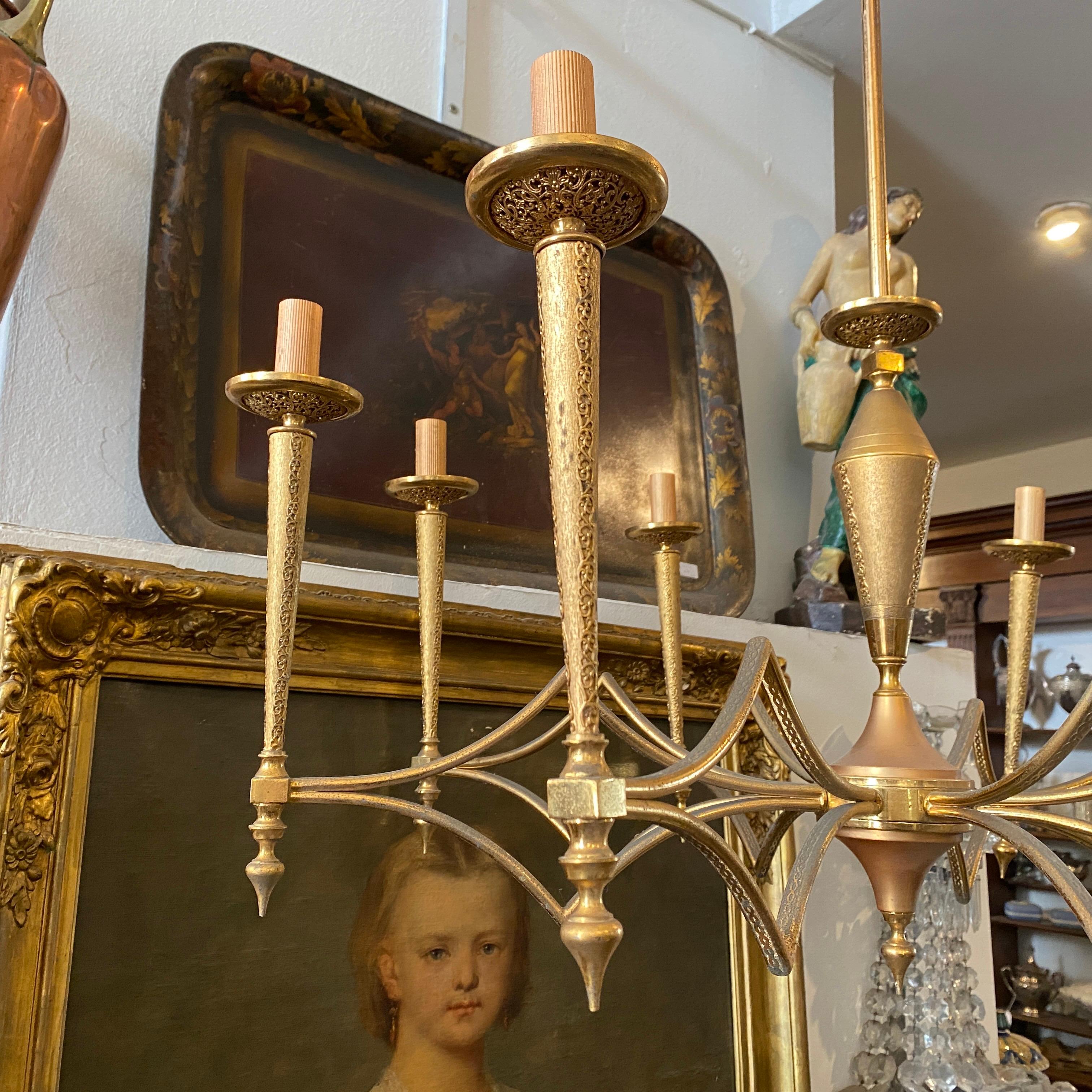 1950s Huge Mid-Century Modern Brass Chandelier by FILC Milano For Sale 10