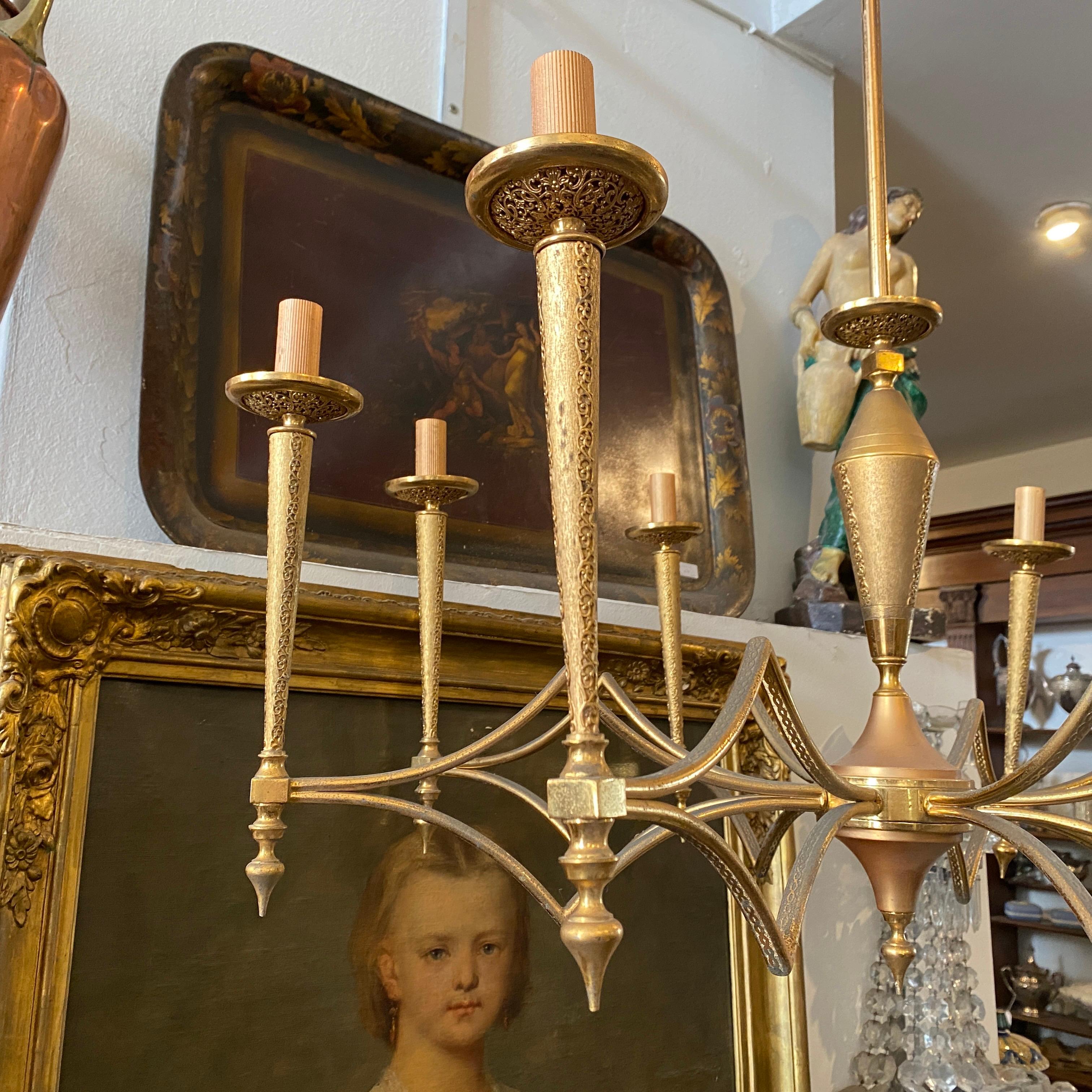 1950s Huge Mid-Century Modern Brass Chandelier by FILC, Milano For Sale 10