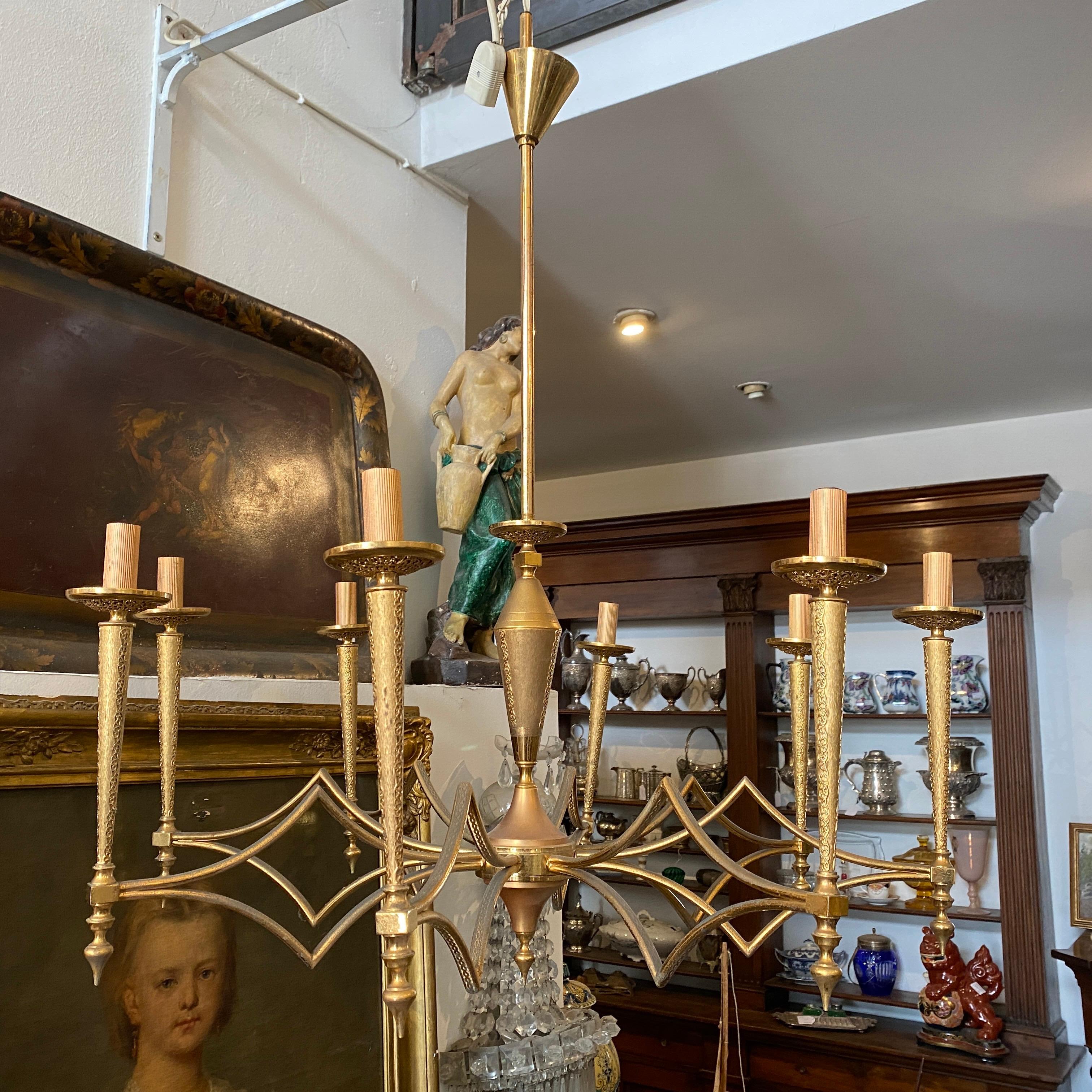 1950s Huge Mid-Century Modern Brass Chandelier by FILC, Milano For Sale 12