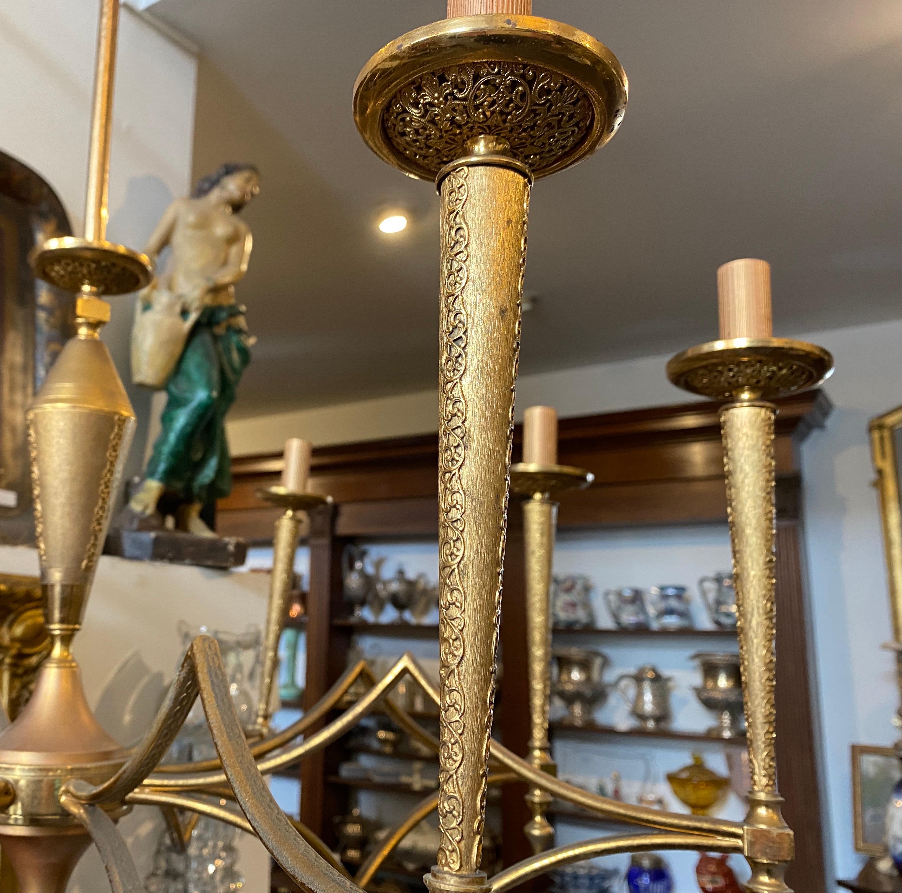 Italian 1950s Huge Mid-Century Modern Brass Chandelier by FILC, Milano For Sale