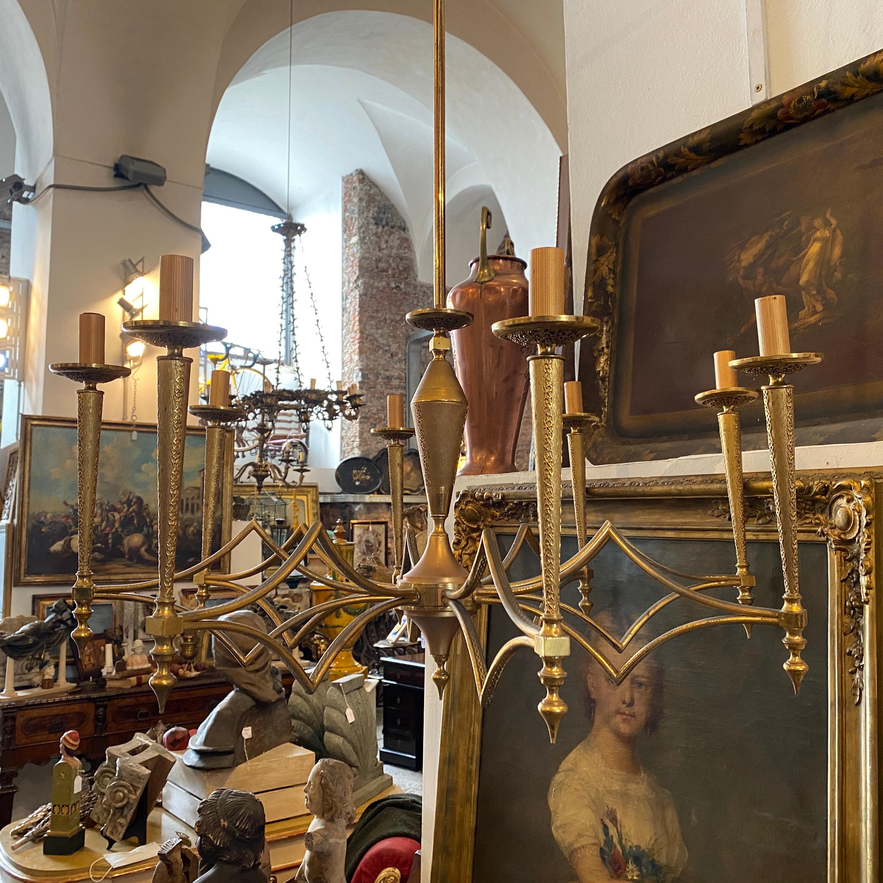 1950s Huge Mid-Century Modern Brass Chandelier by FILC Milano For Sale 4