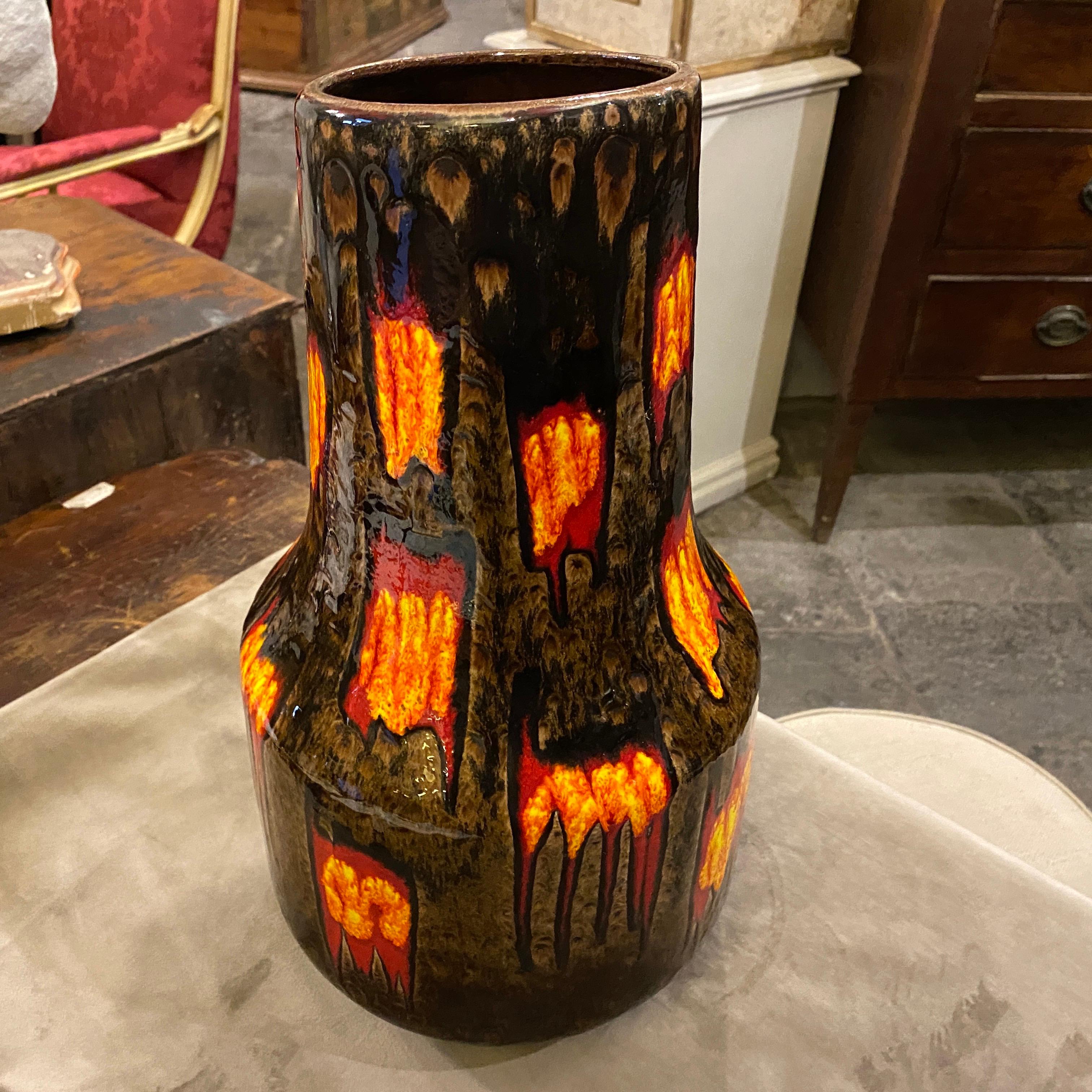 1970s Huge Mid-Century Modern Fat Lava Ceramic Jug Vase by Scheurich 1