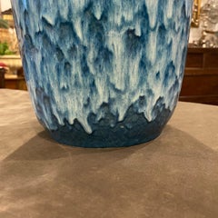 Unusual Huge Scheurich Blue and White Fat Lava Ceramic German Vase, circa 1970