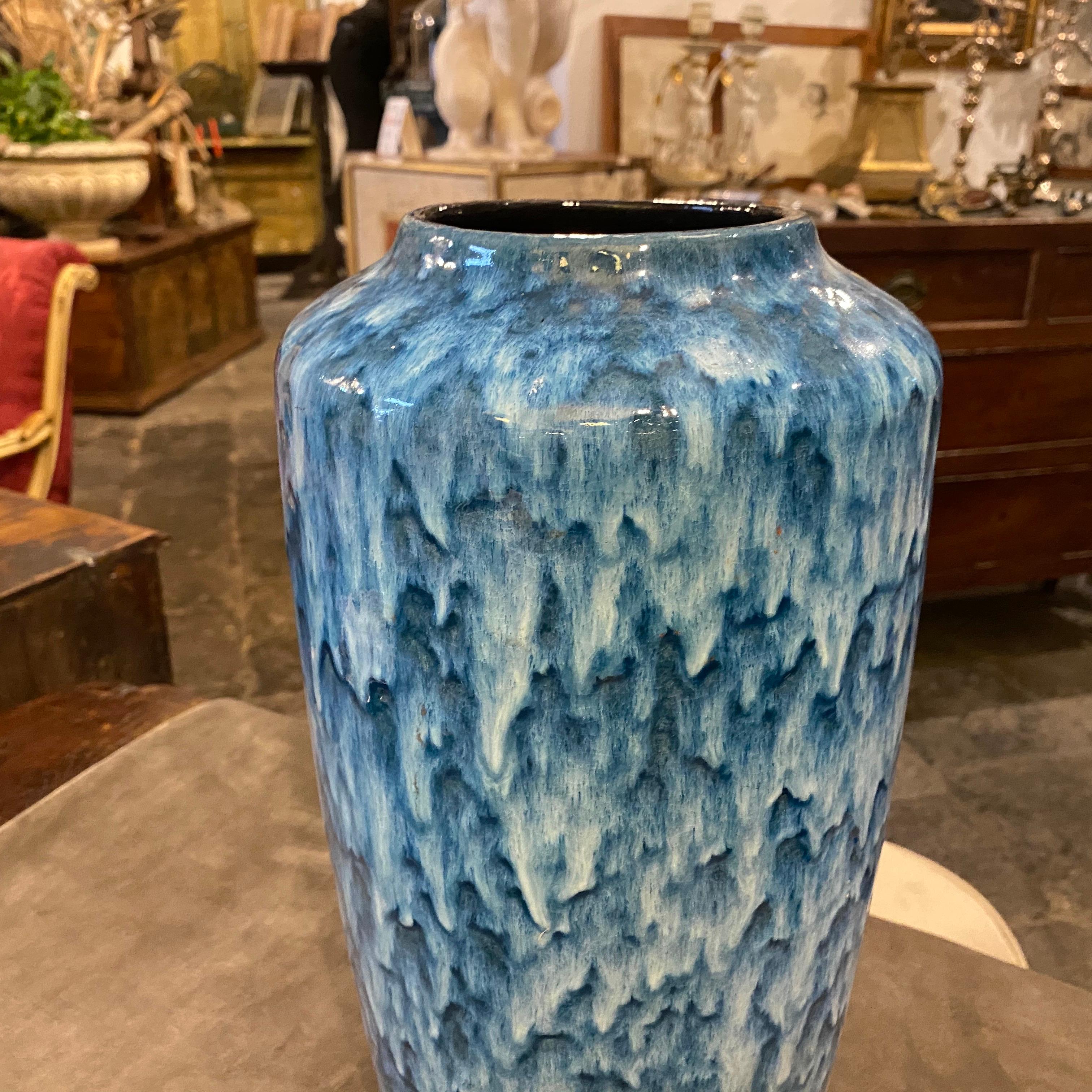 Mid-Century Modern Unusual Huge Scheurich Blue and White Fat Lava Ceramic German Vase, circa 1970