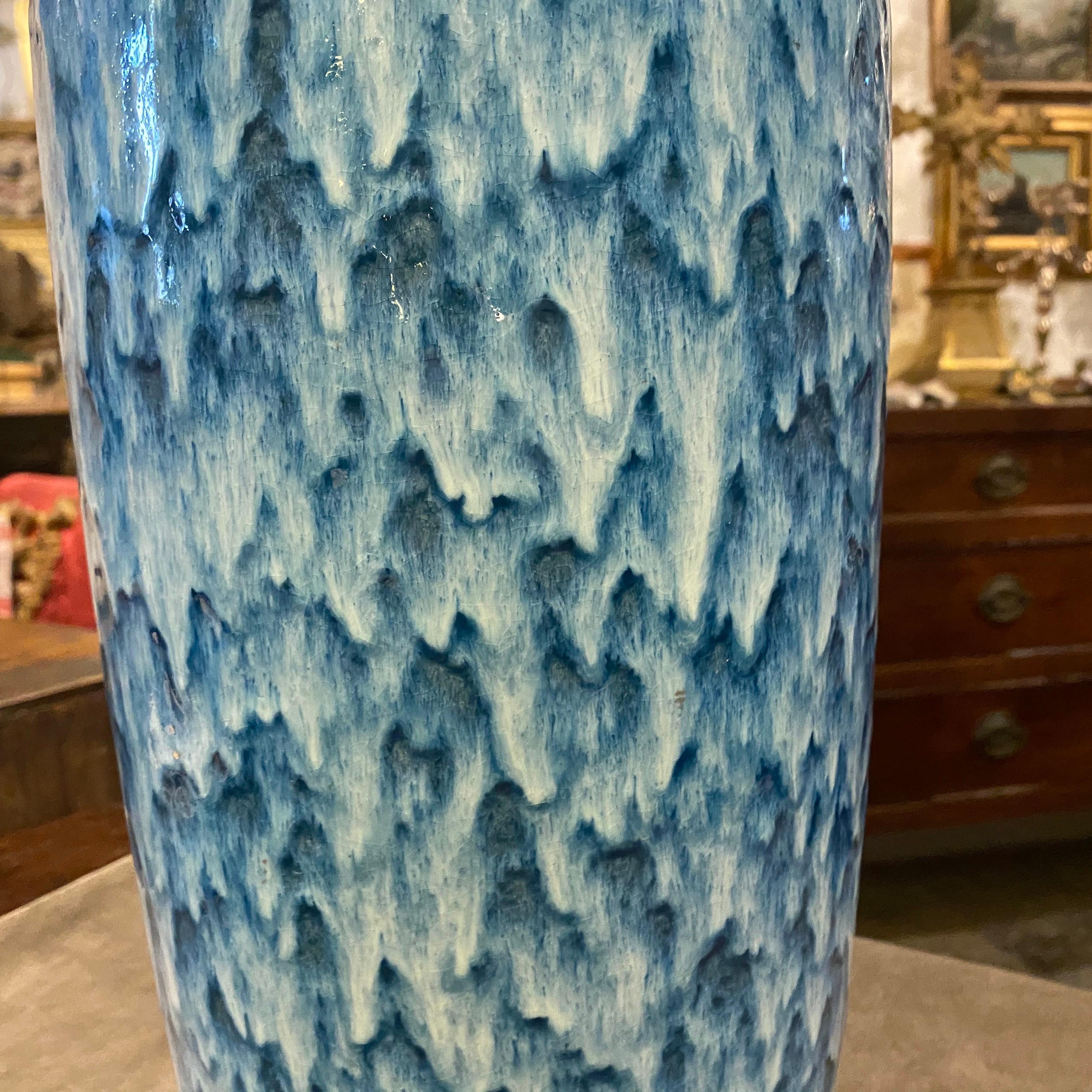 Unusual Huge Scheurich Blue and White Fat Lava Ceramic German Vase, circa 1970 In Good Condition In Aci Castello, IT
