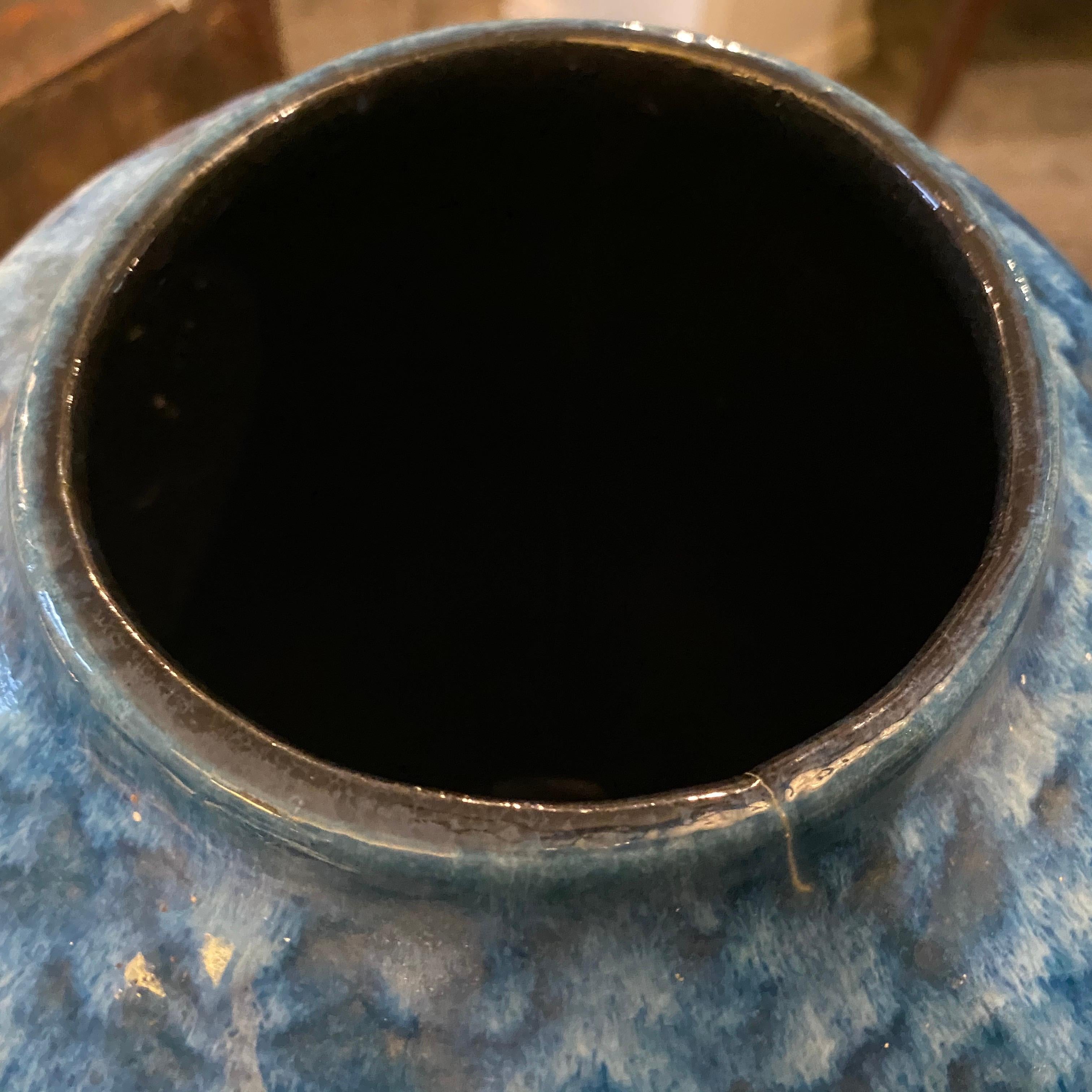 Unusual Huge Scheurich Blue and White Fat Lava Ceramic German Vase, circa 1970 1
