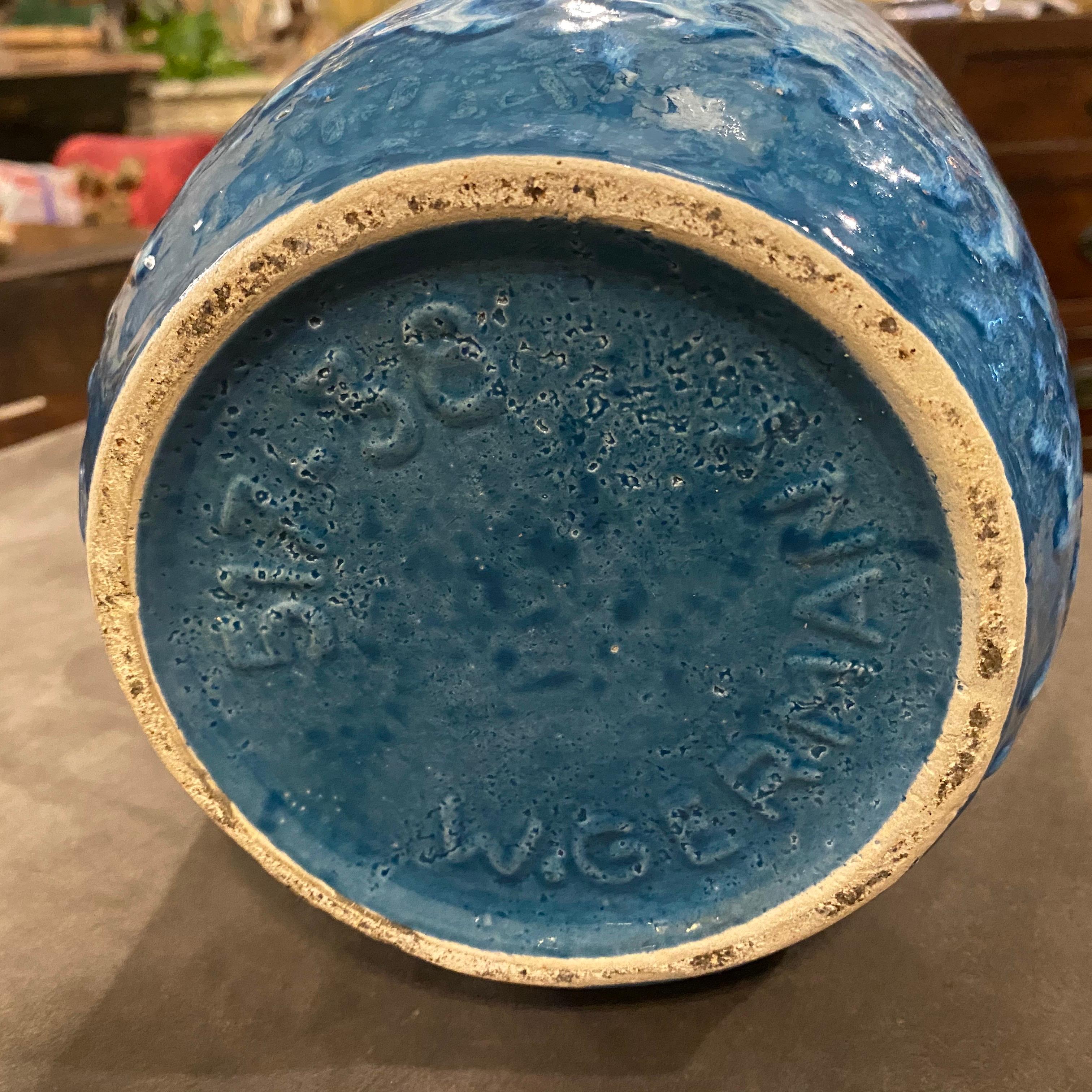 Unusual Huge Scheurich Blue and White Fat Lava Ceramic German Vase, circa 1970 2
