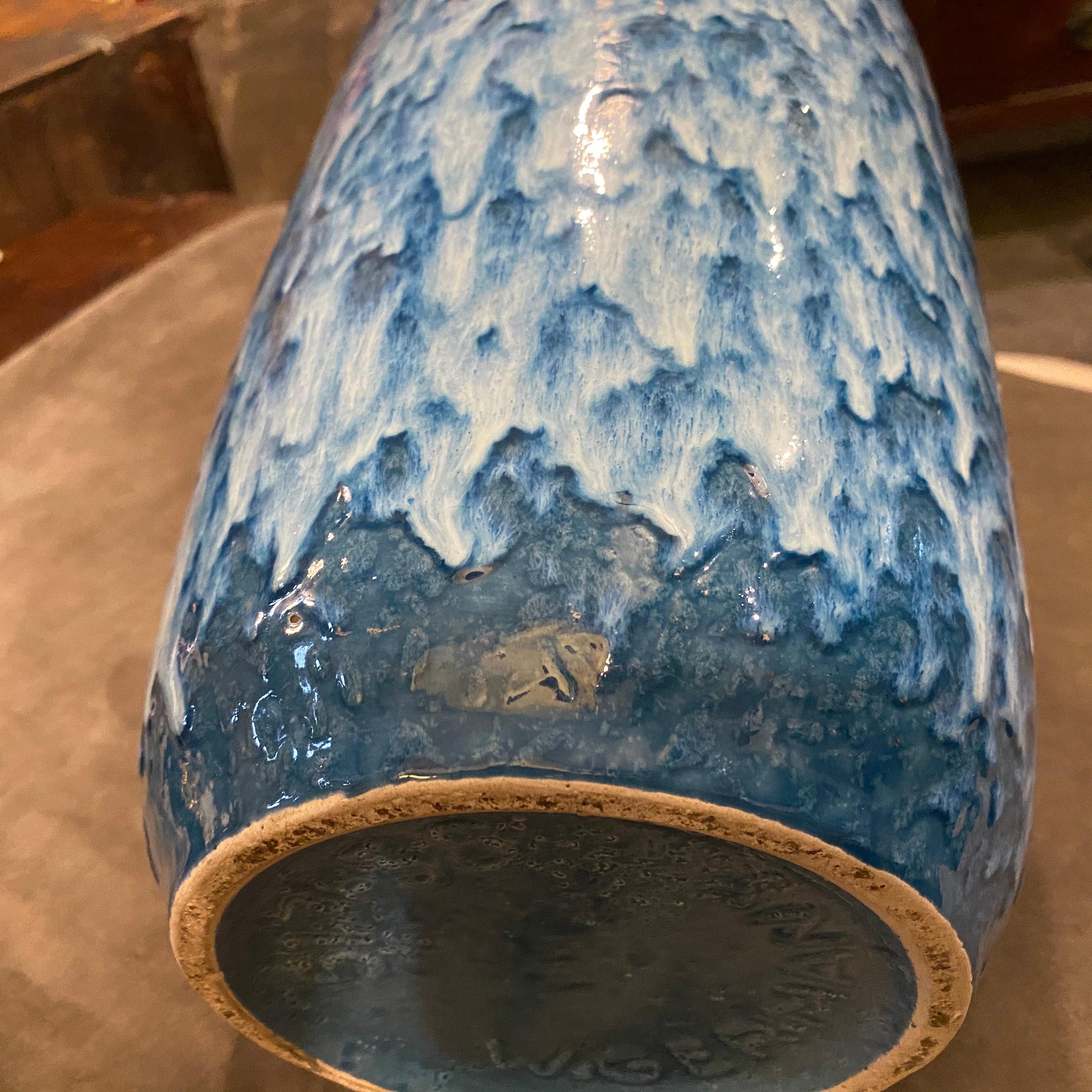 Unusual Huge Scheurich Blue and White Fat Lava Ceramic German Vase, circa 1970 3