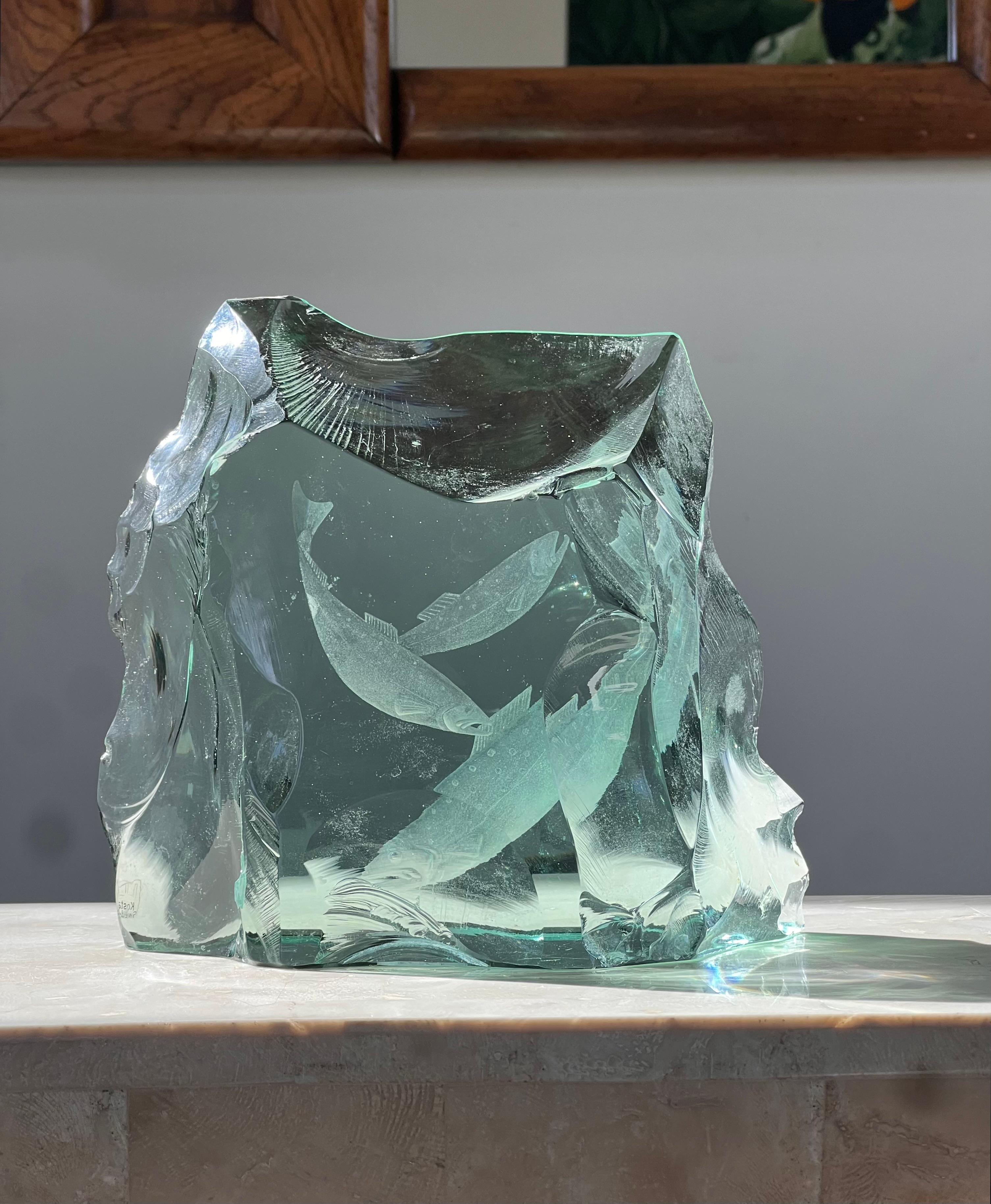 An ice block glass fish sculpture by Vicke Lindstrand for Kosta Boda, 20th c. 6