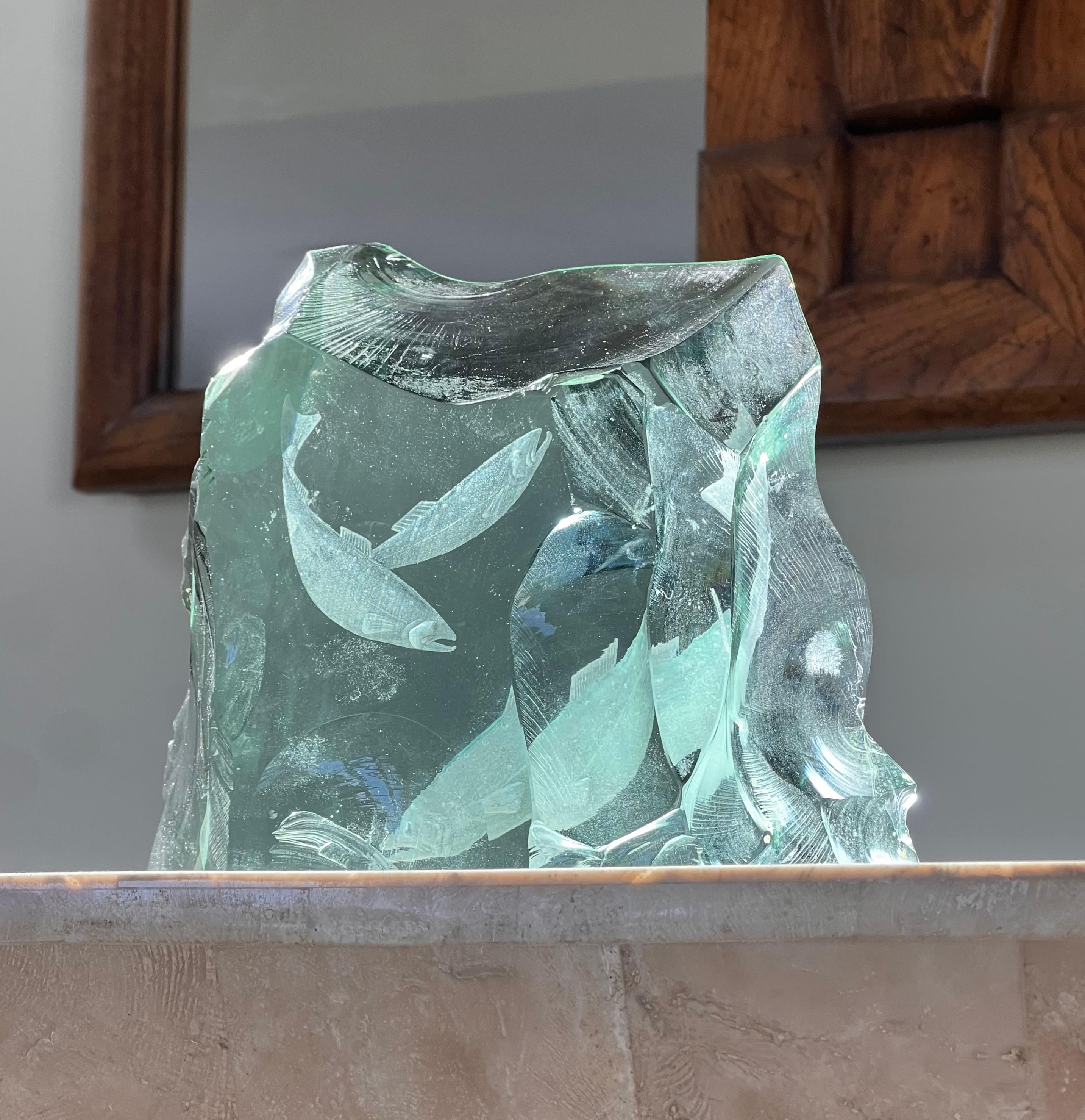 Post-Modern An ice block glass fish sculpture by Vicke Lindstrand for Kosta Boda, 20th c.
