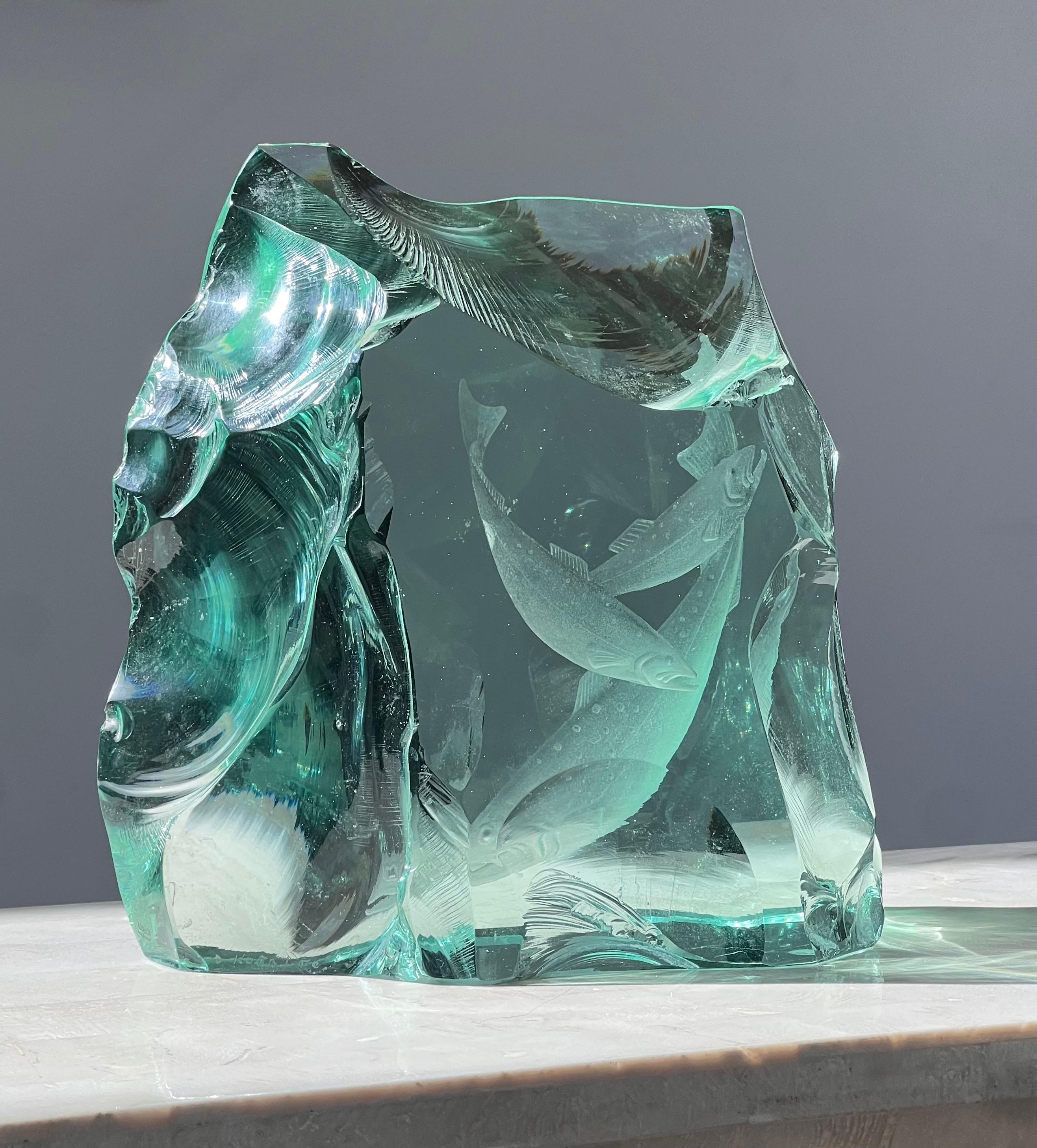 Swedish An ice block glass fish sculpture by Vicke Lindstrand for Kosta Boda, 20th c.
