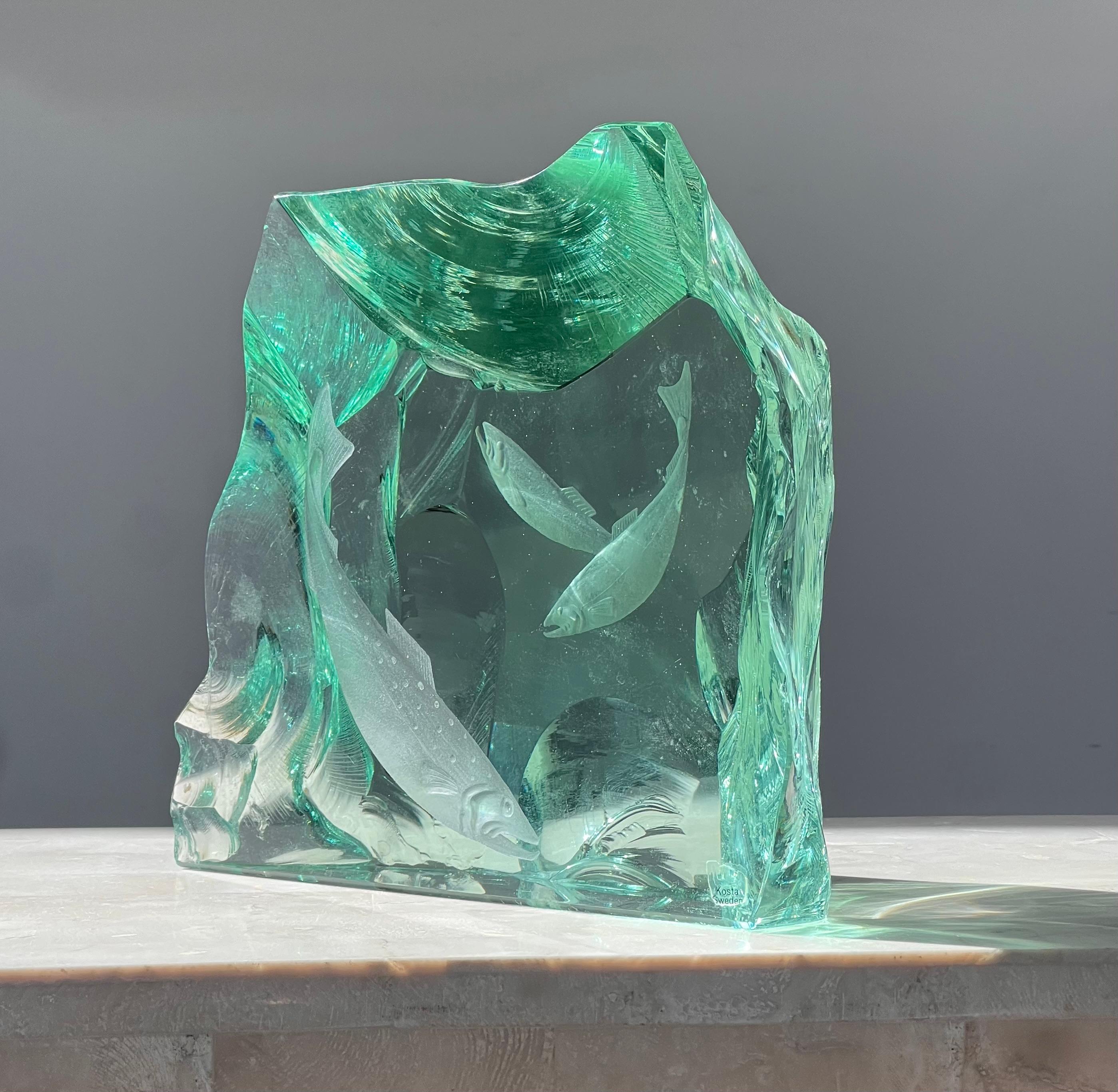20th Century An ice block glass fish sculpture by Vicke Lindstrand for Kosta Boda, 20th c.