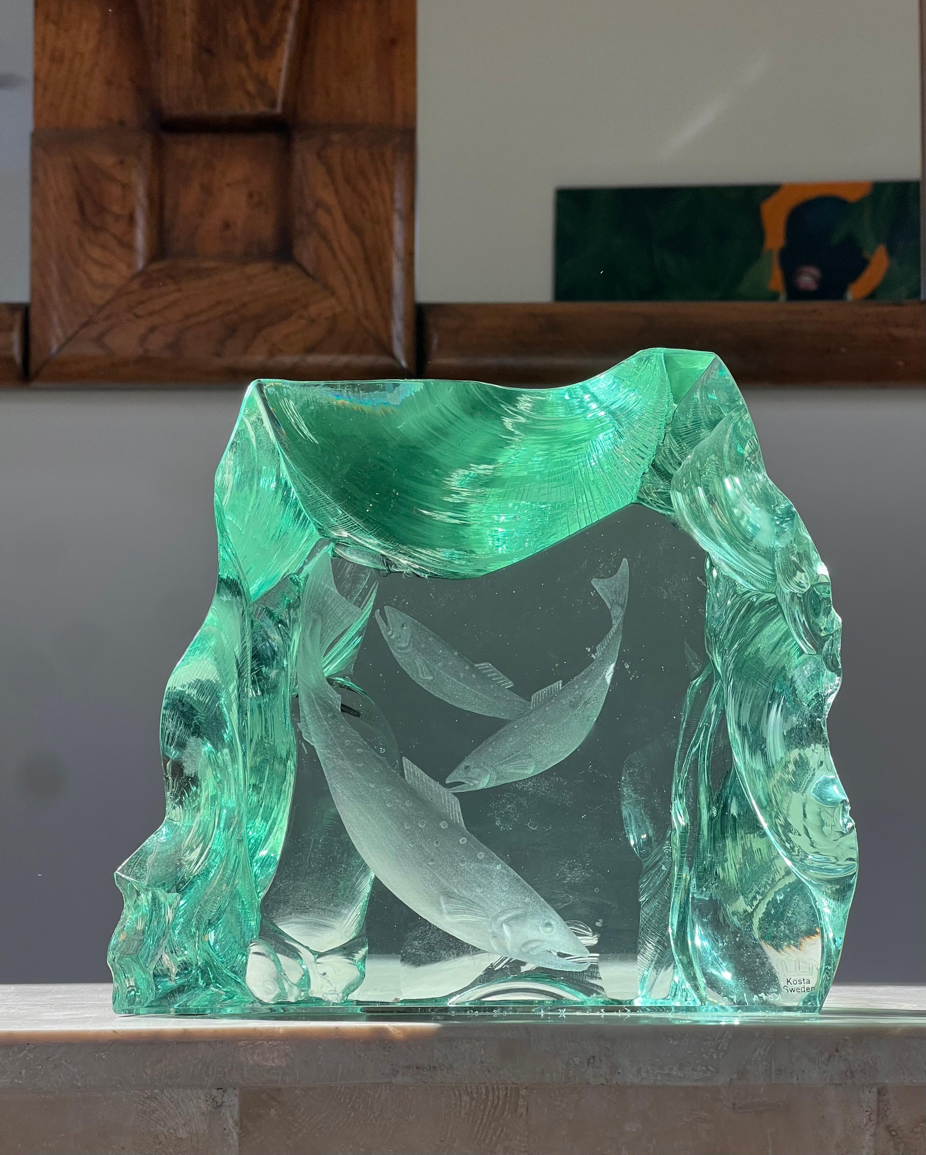 Glass An ice block glass fish sculpture by Vicke Lindstrand for Kosta Boda, 20th c.