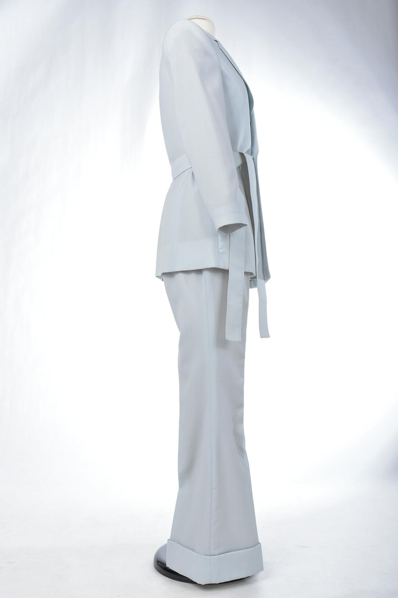 An Ice blue Tuxedo Pant Suit by Gianfranco Ferre - Italy Circa 1995 - 2000 For Sale 6