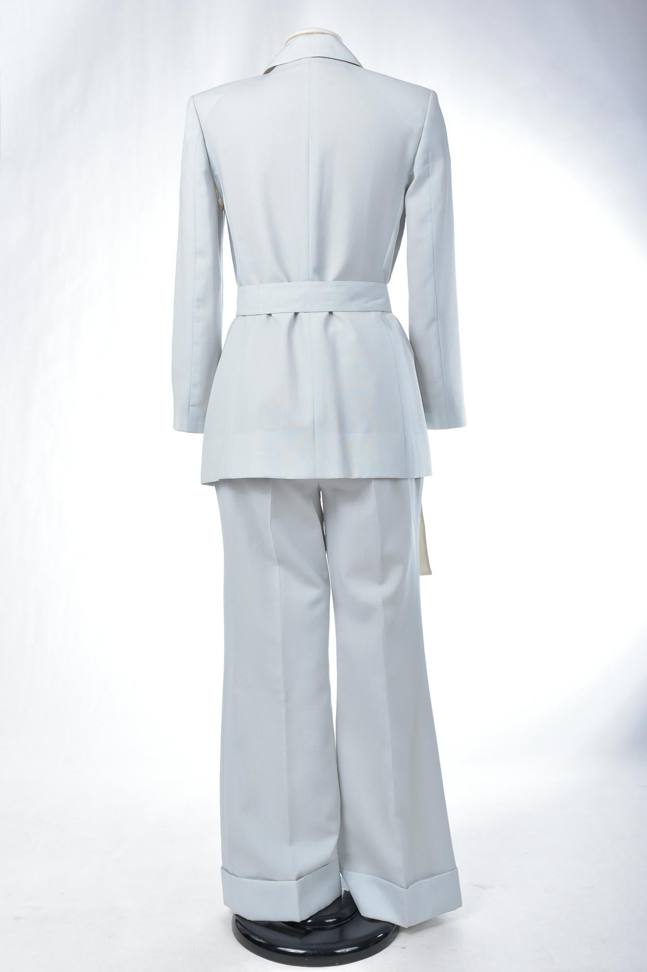 An Ice blue Tuxedo Pant Suit by Gianfranco Ferre - Italy Circa 1995 - 2000 For Sale 7